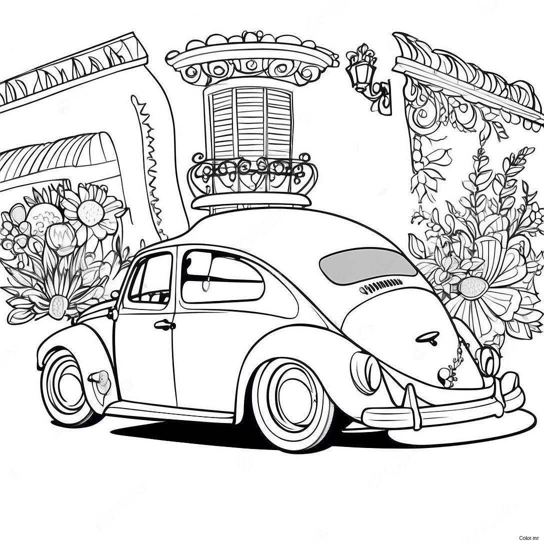 Pagina Da Colorare Della Vw Bug In Stile Vintage 35664 29668