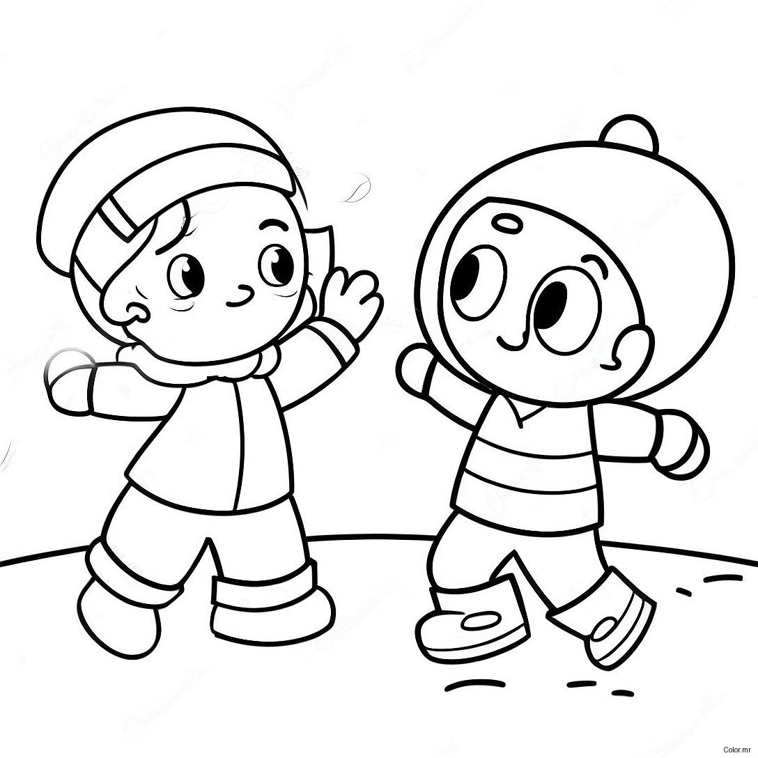 Pagina Da Colorare Di Bambini Che Si Divertono A Fare Una Battaglia Di Palle Di Neve 54110 45077