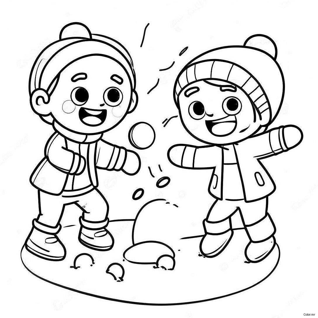 Pagina Da Colorare Di Bambini Che Si Divertono A Fare Una Battaglia Di Palle Di Neve 54110 45079