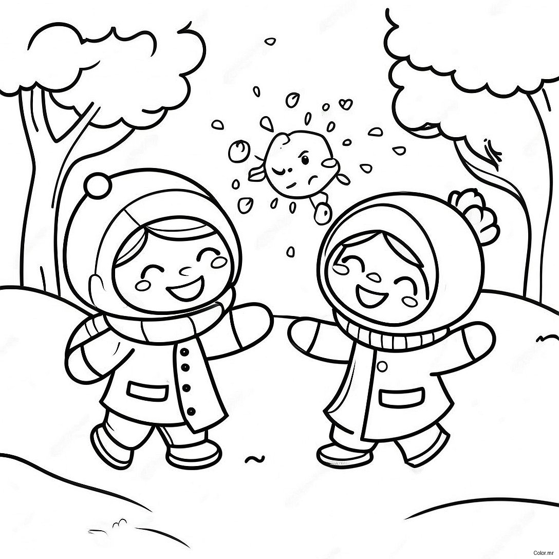 Pagina Da Colorare Di Bambini Che Si Divertono A Fare Una Battaglia Di Palle Di Neve 54110 45080