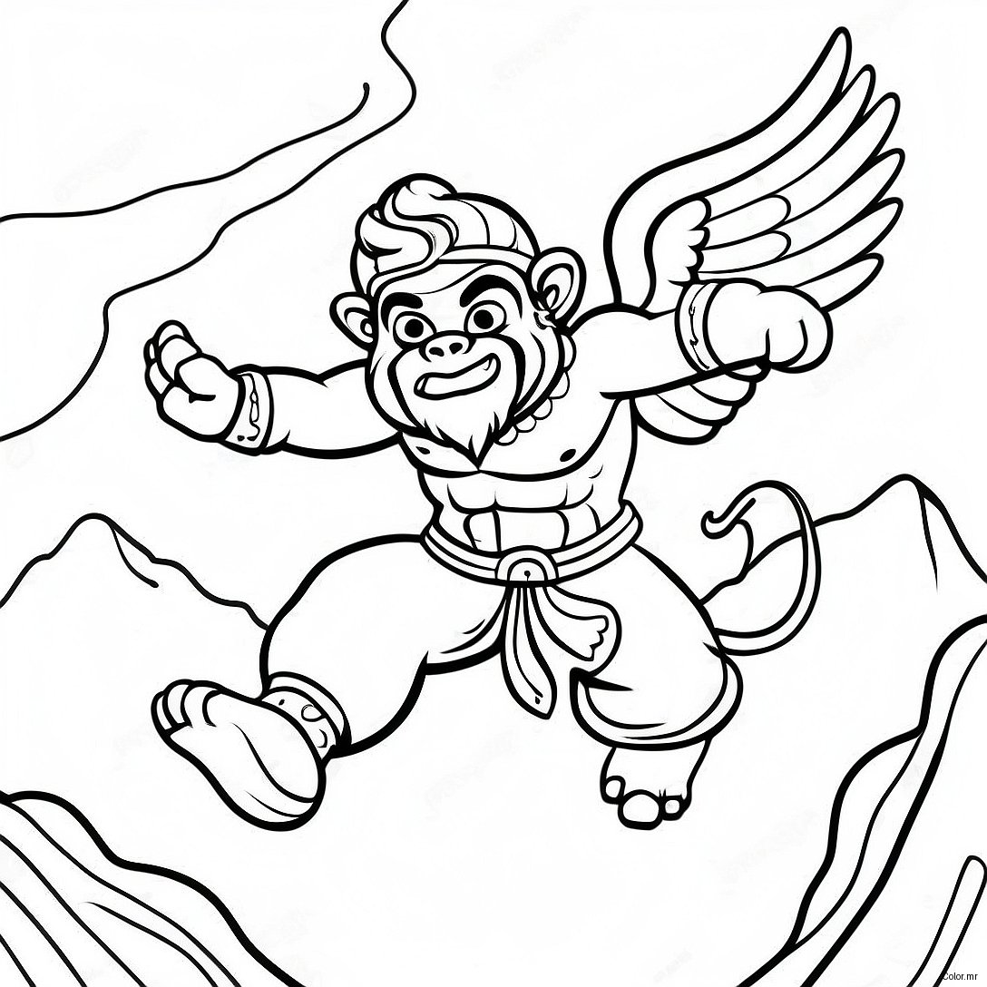 Pagina Da Colorare Di Hanuman Che Vola Con Una Montagna 56012 46581