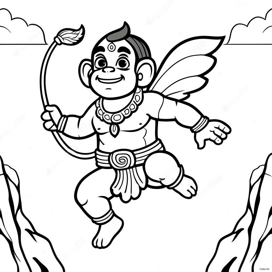 Pagina Da Colorare Di Hanuman Che Vola Con Una Montagna 56012 46582