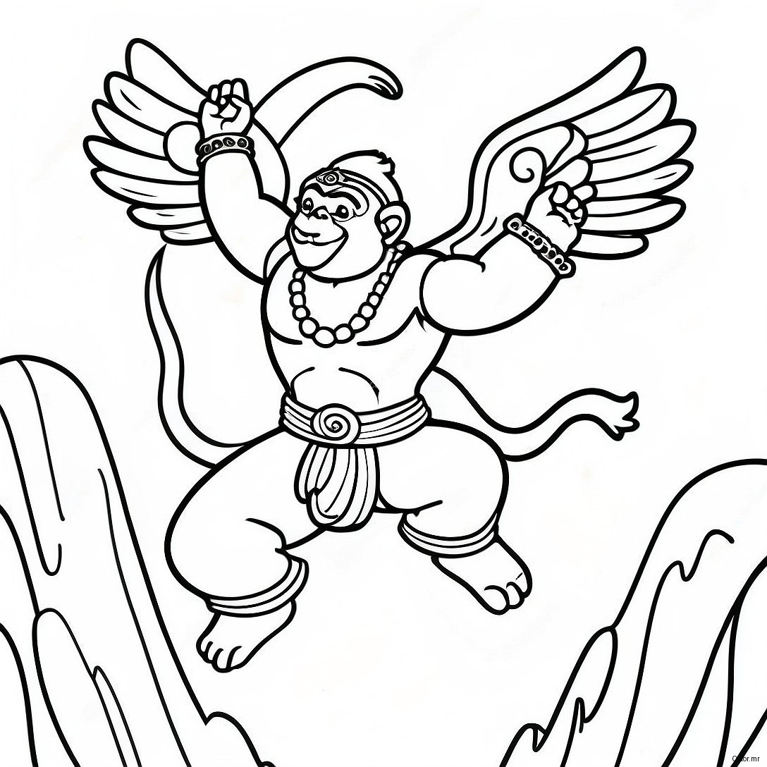 Pagina Da Colorare Di Hanuman Che Vola Con Una Montagna 56012 46584