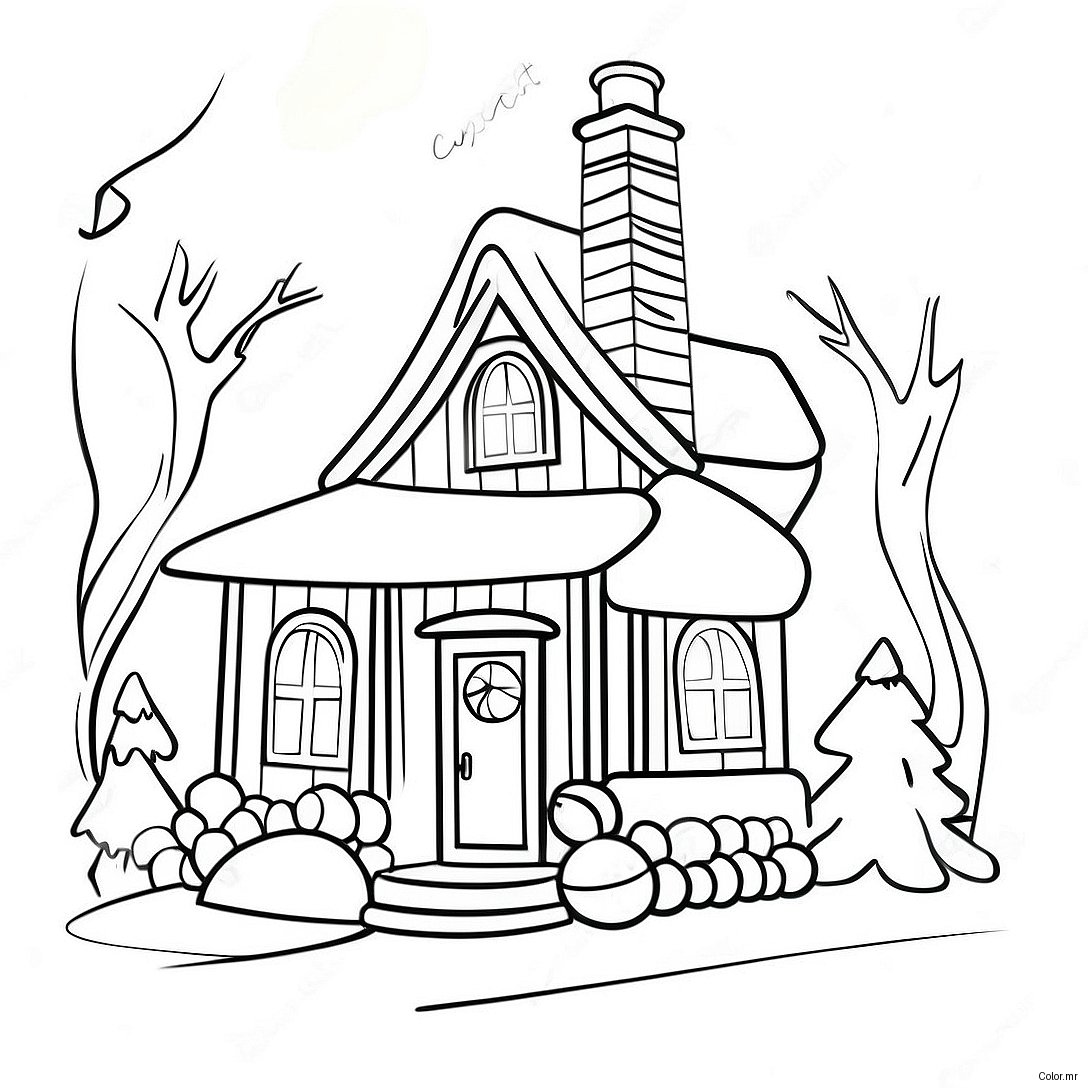 Pagina Da Colorare Di Un Accogliente Cottage Di Natale 26403 24183