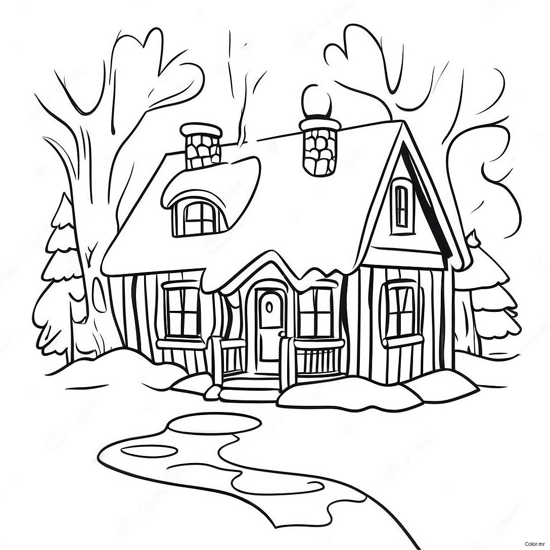 Pagina Da Colorare Di Un Accogliente Cottage Invernale 52477 43668