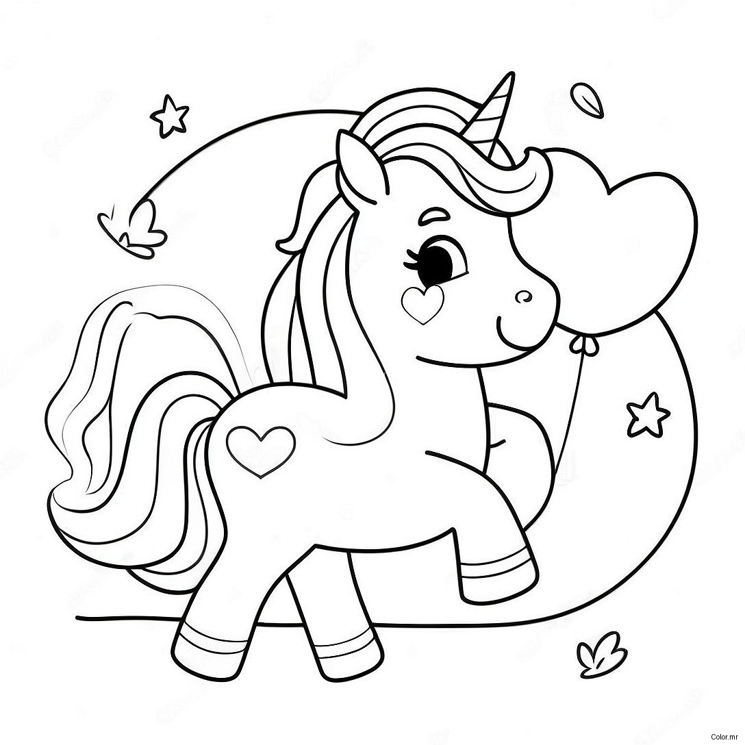 Pagina Da Colorare Di Un Adorabile Unicorno Con Palloncini A Forma Di Cuore 54251 45185