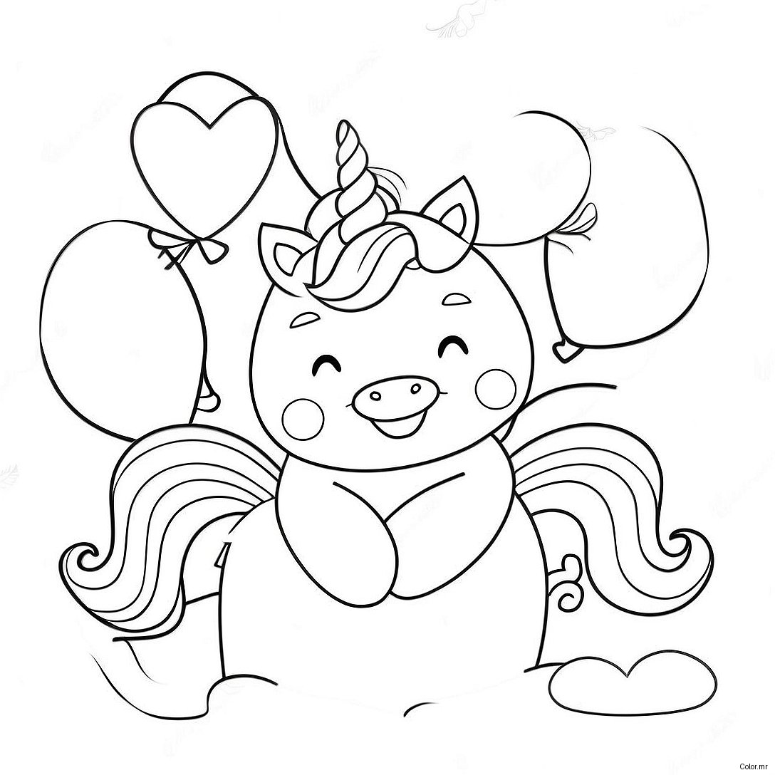 Pagina Da Colorare Di Un Adorabile Unicorno Con Palloncini A Forma Di Cuore 54251 45186