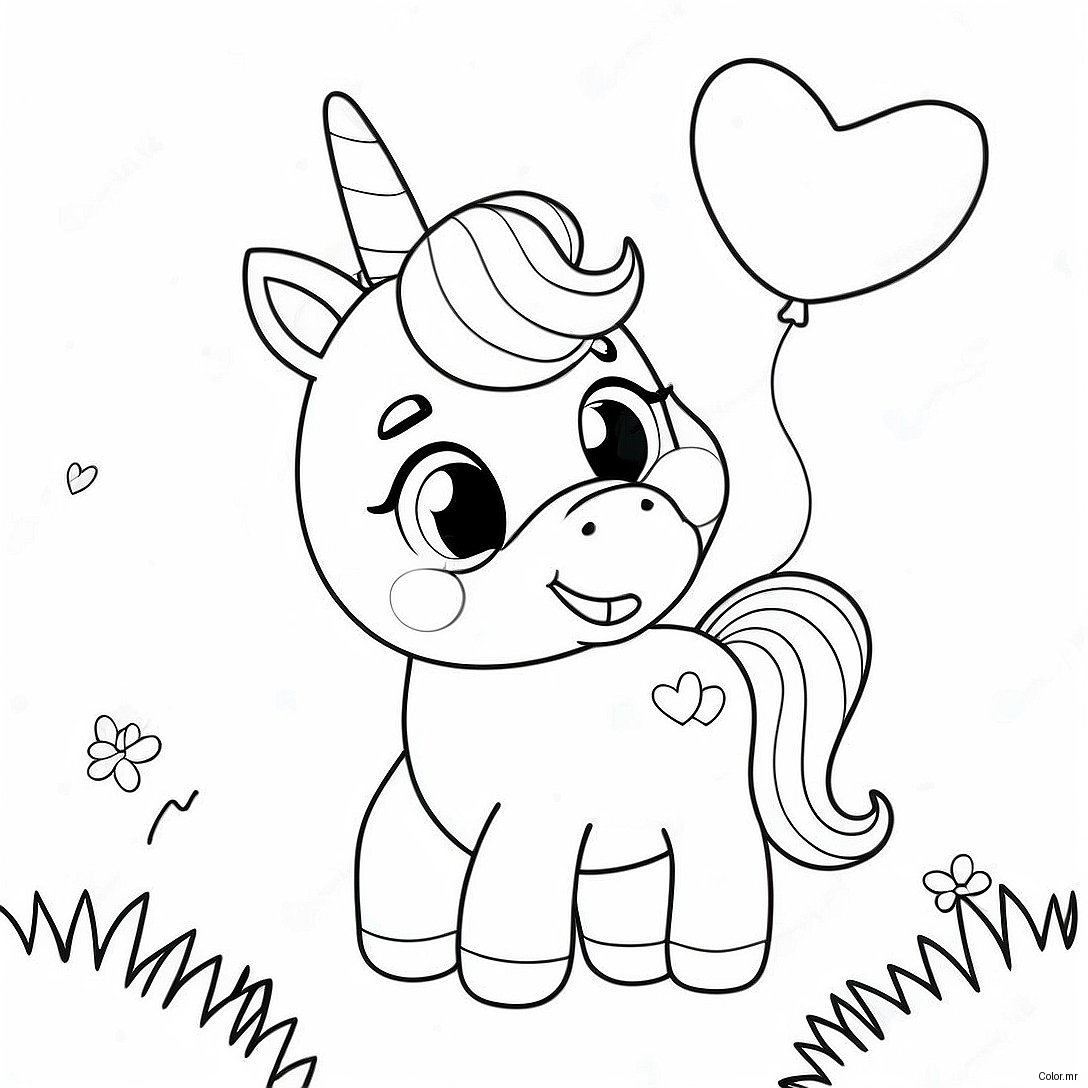 Pagina Da Colorare Di Un Adorabile Unicorno Con Palloncini A Forma Di Cuore 54251 45187