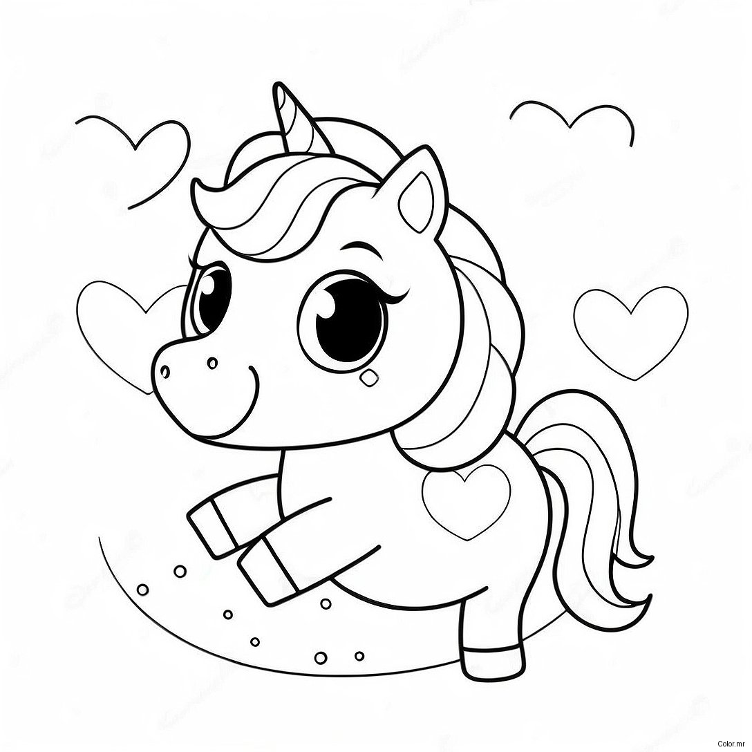 Pagina Da Colorare Di Un Adorabile Unicorno Con Palloncini A Forma Di Cuore 54251 45188