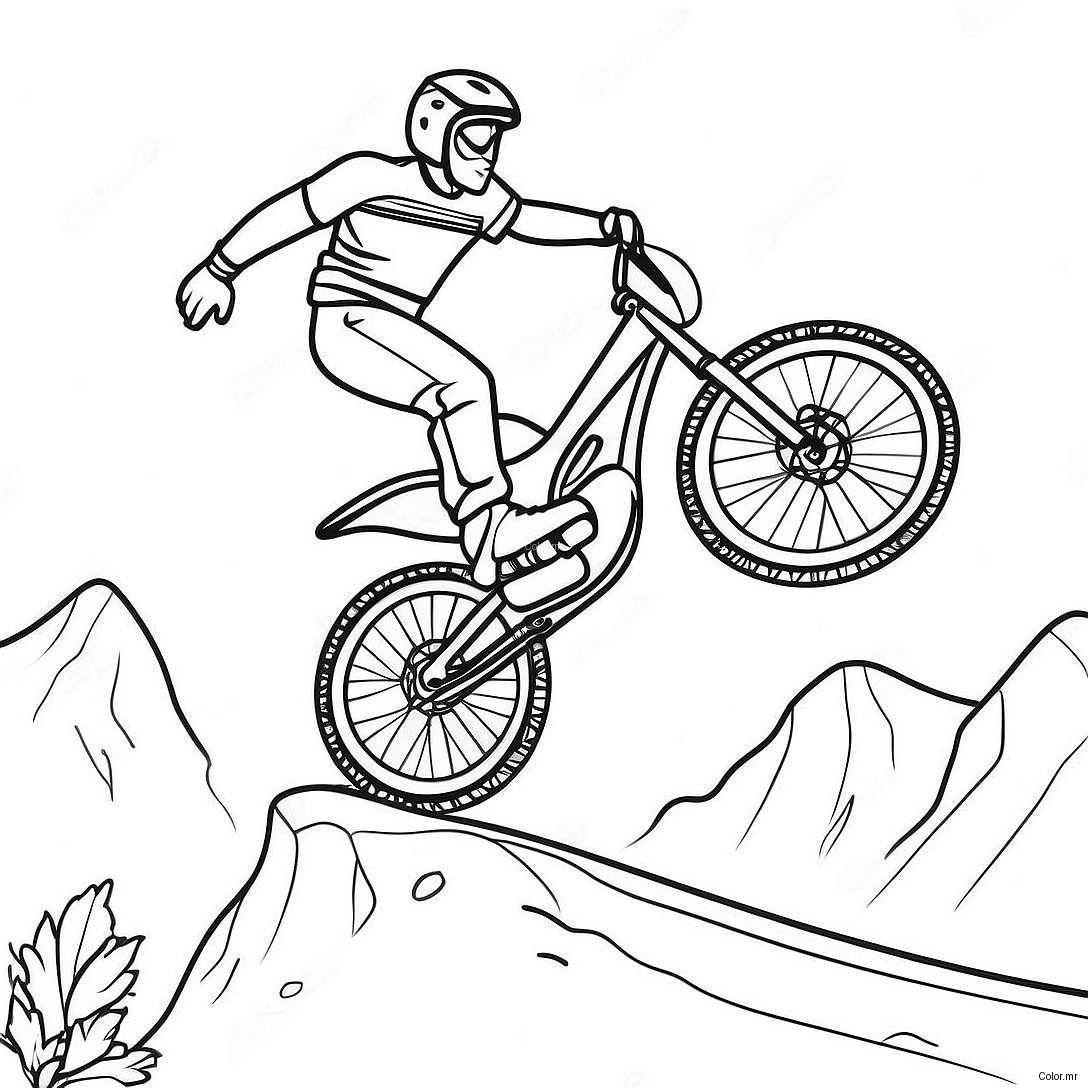 Pagina Da Colorare Di Un Ciclista Di Mountain Bike Che Salta Su Una Rampa 24595 22578