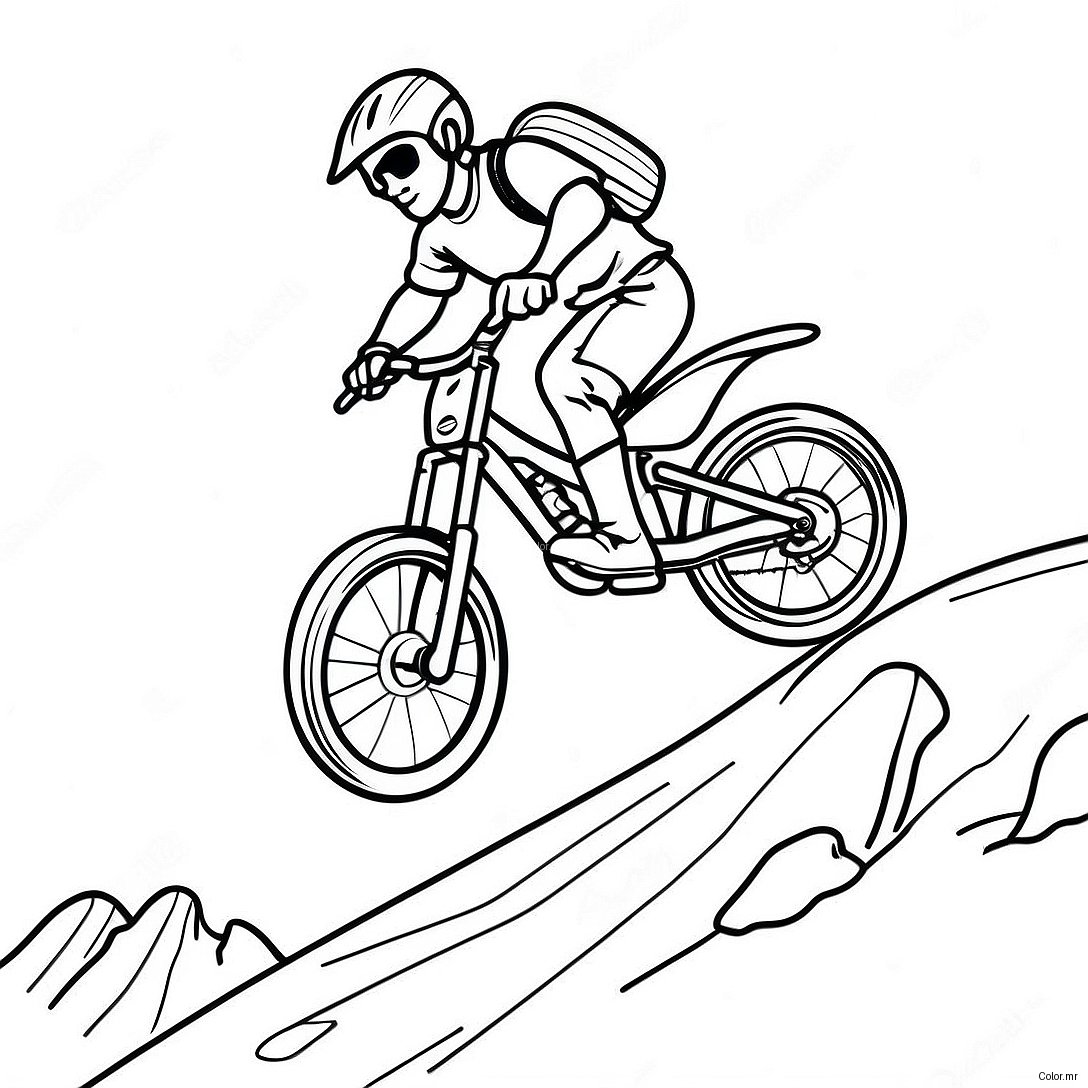 Pagina Da Colorare Di Un Ciclista Di Mountain Bike Che Salta Su Una Rampa 24595 22580