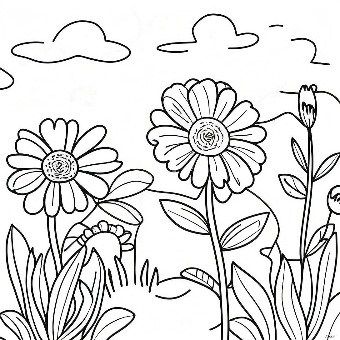 Pagina Da Colorare Di Un Giardino Di Tagete Luminoso 41560 34485