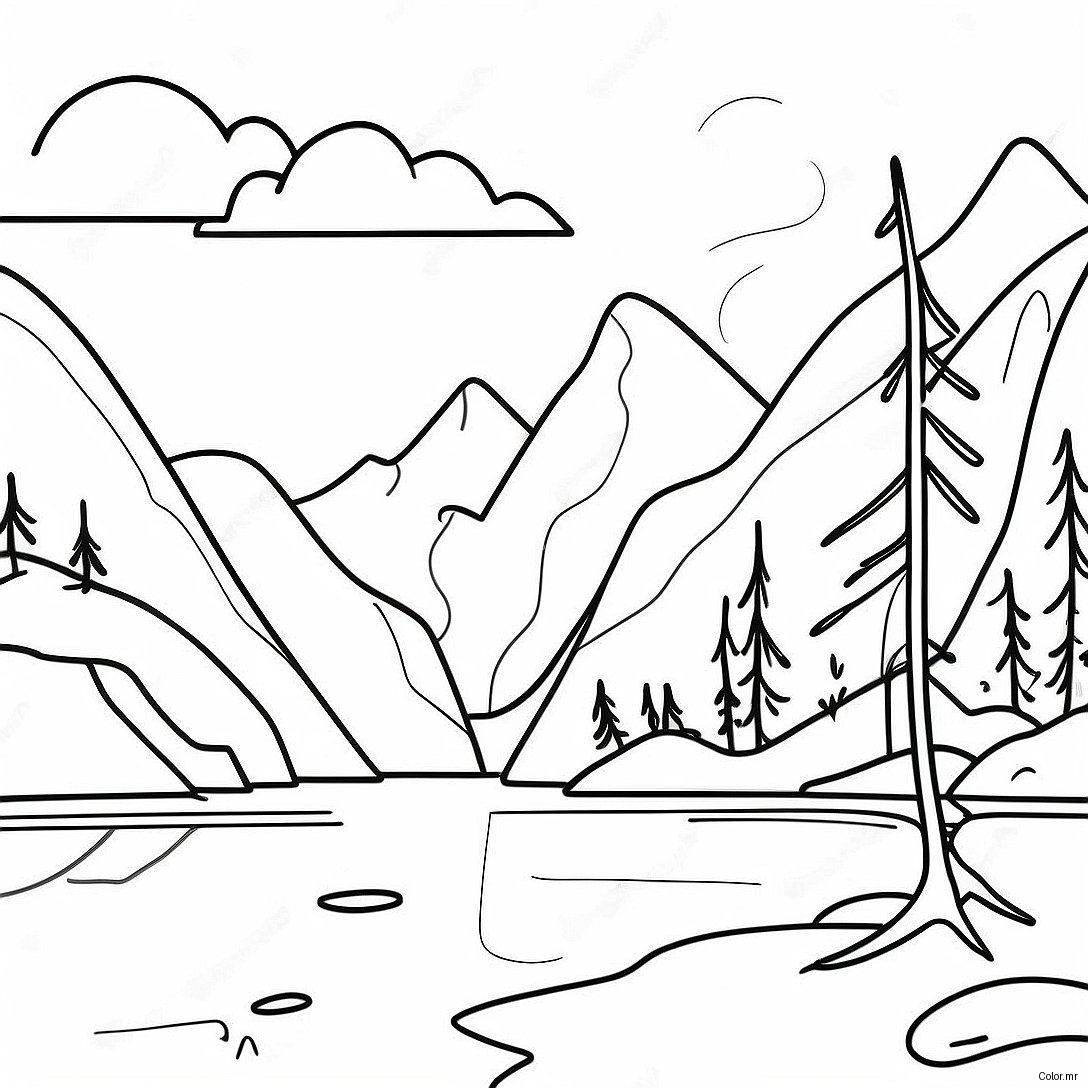 Pagina Da Colorare Di Un Lago Tranquillo Con Montagne 63280 52374