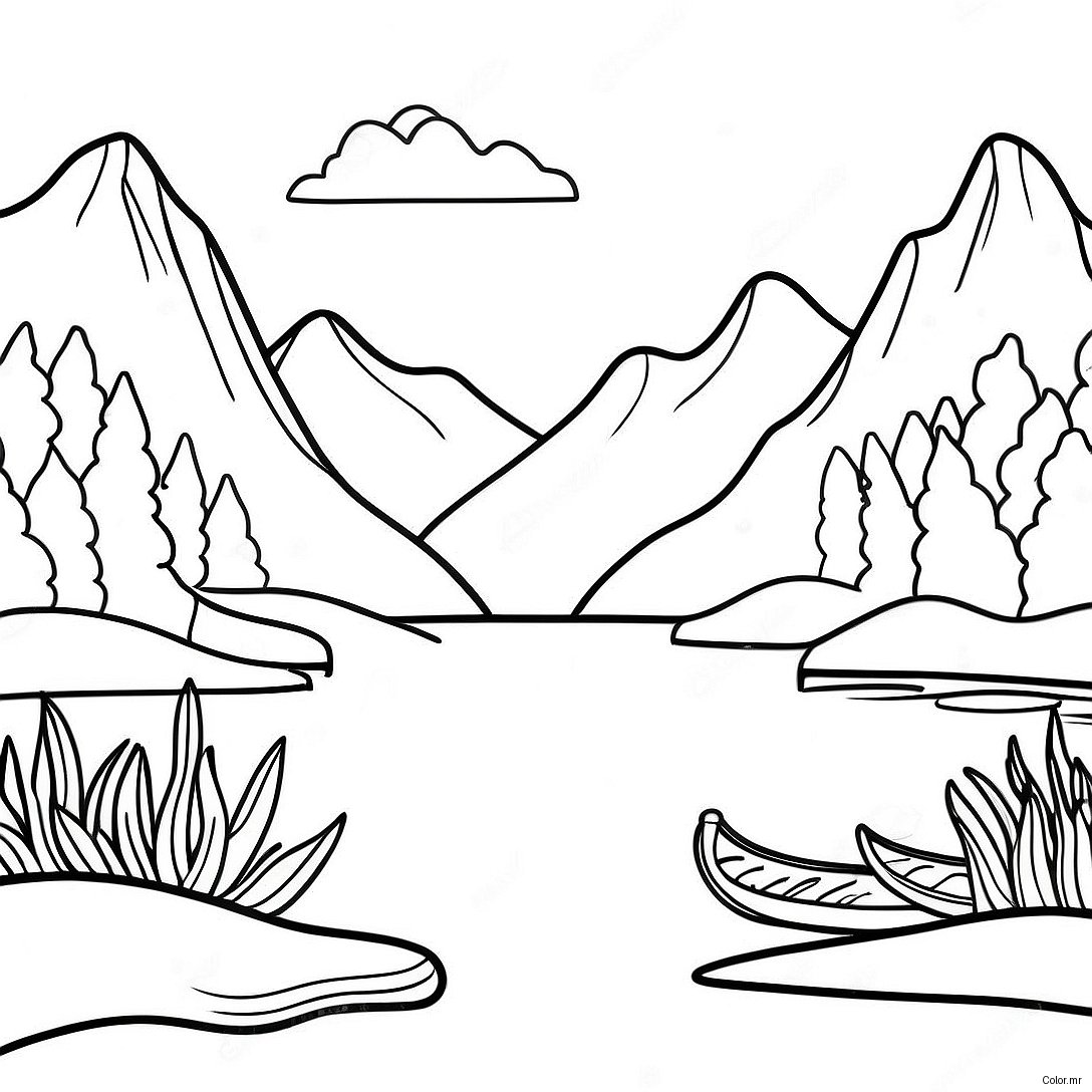 Pagina Da Colorare Di Un Lago Tranquillo Con Montagne 63280 52375