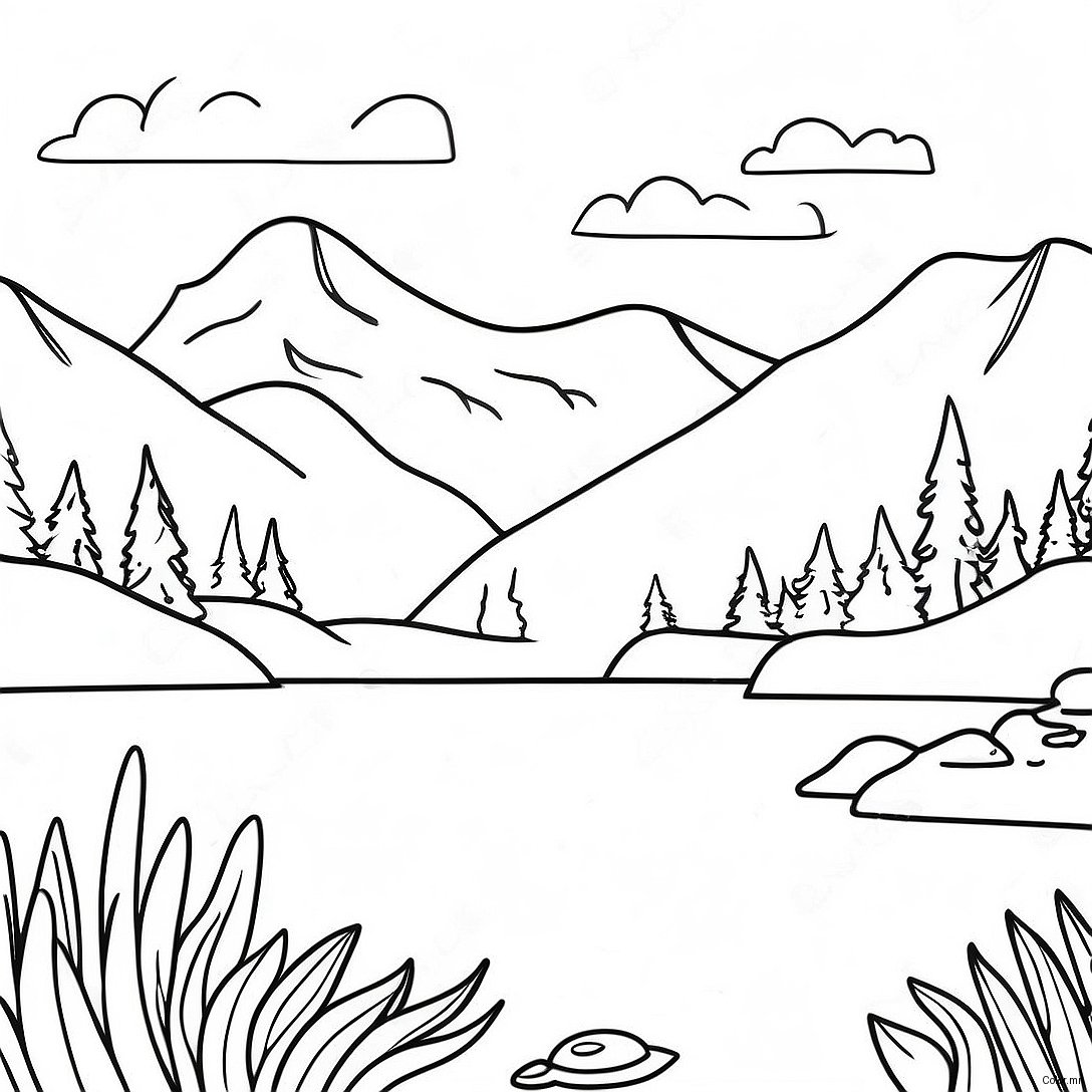 Pagina Da Colorare Di Un Lago Tranquillo Con Montagne 63280 52376