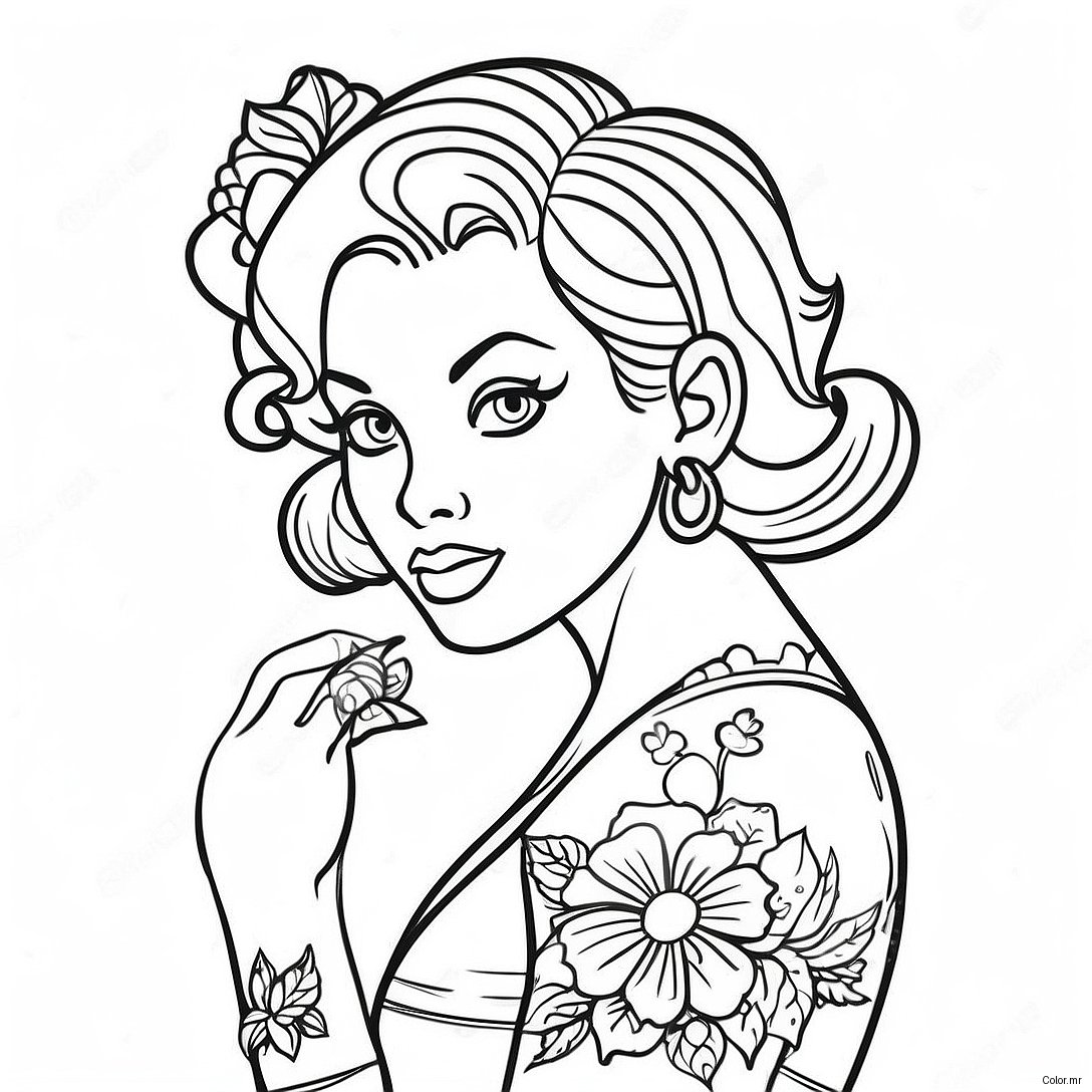 Pagina Da Colorare Di Un Tatuaggio Pin Up Vintage 28587 25885