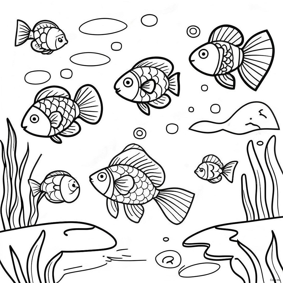 Pagina Da Colorare Di Una Scena Di Stagno Con Pesci Colorati 6454 5251