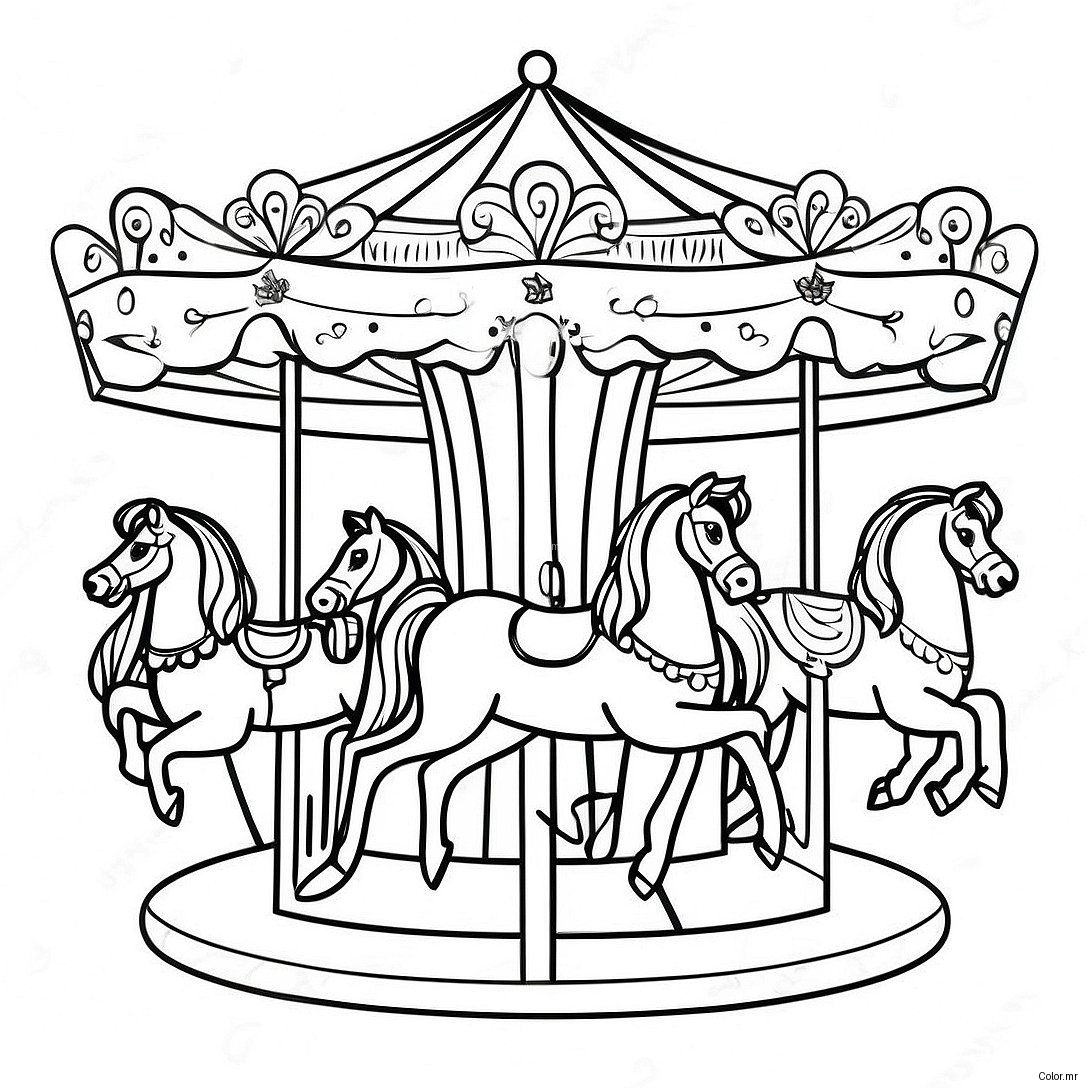 Pagina Da Colorare Di Una Scena Vintage Del Carousel 32250 16697