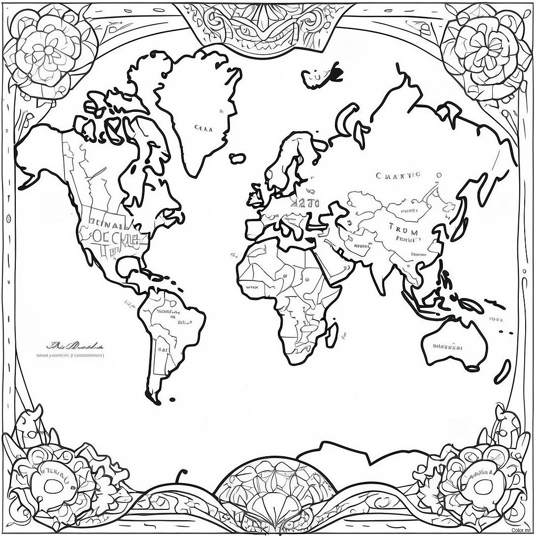 Pagina Da Colorare Mappa Del Mondo Dettagliata 5433 4349