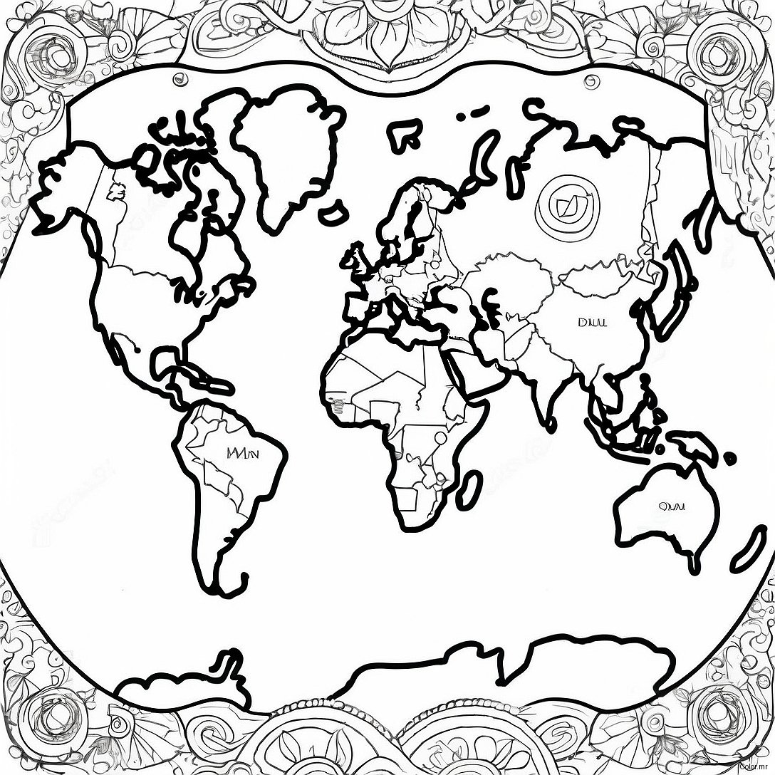 Pagina Da Colorare Mappa Del Mondo Dettagliata 5433 4351