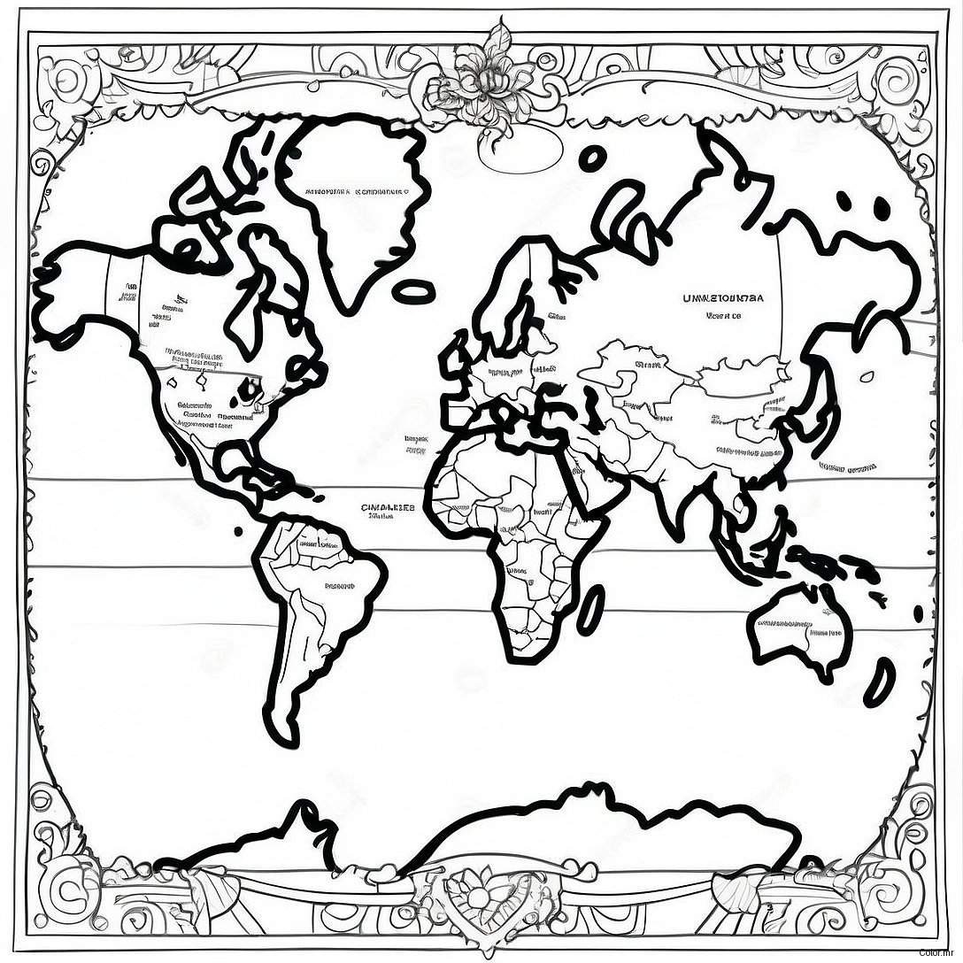 Pagina Da Colorare Mappa Del Mondo Dettagliata 5433 4352