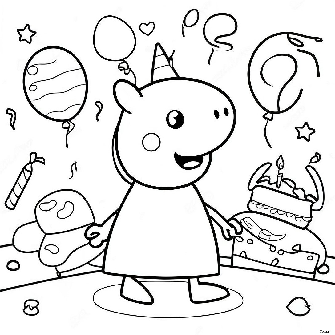 Peppa Pig Birthday Celebration Coloring Page 59296 49226