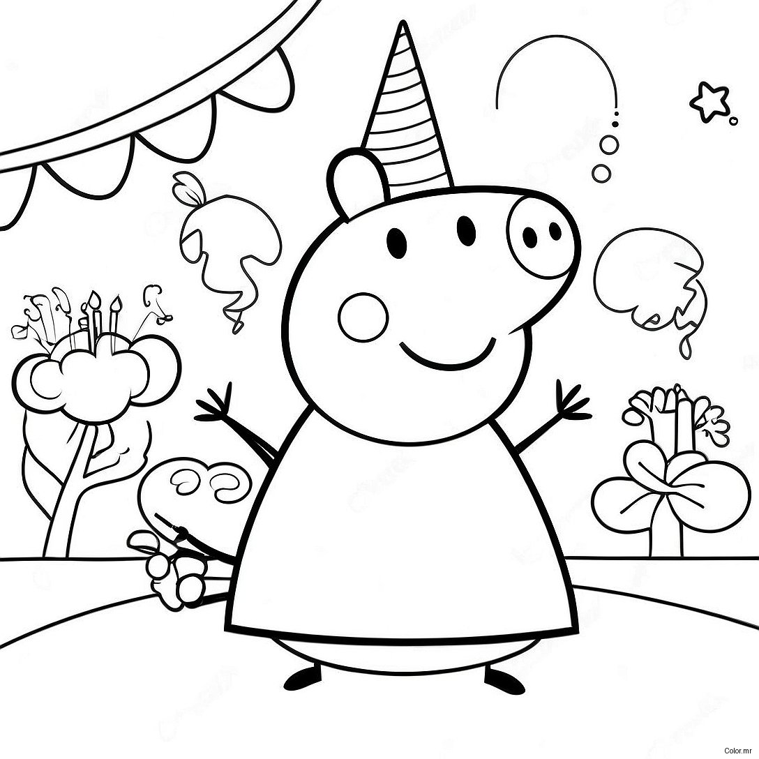 Peppa Pig Birthday Celebration Coloring Page 59296 49227