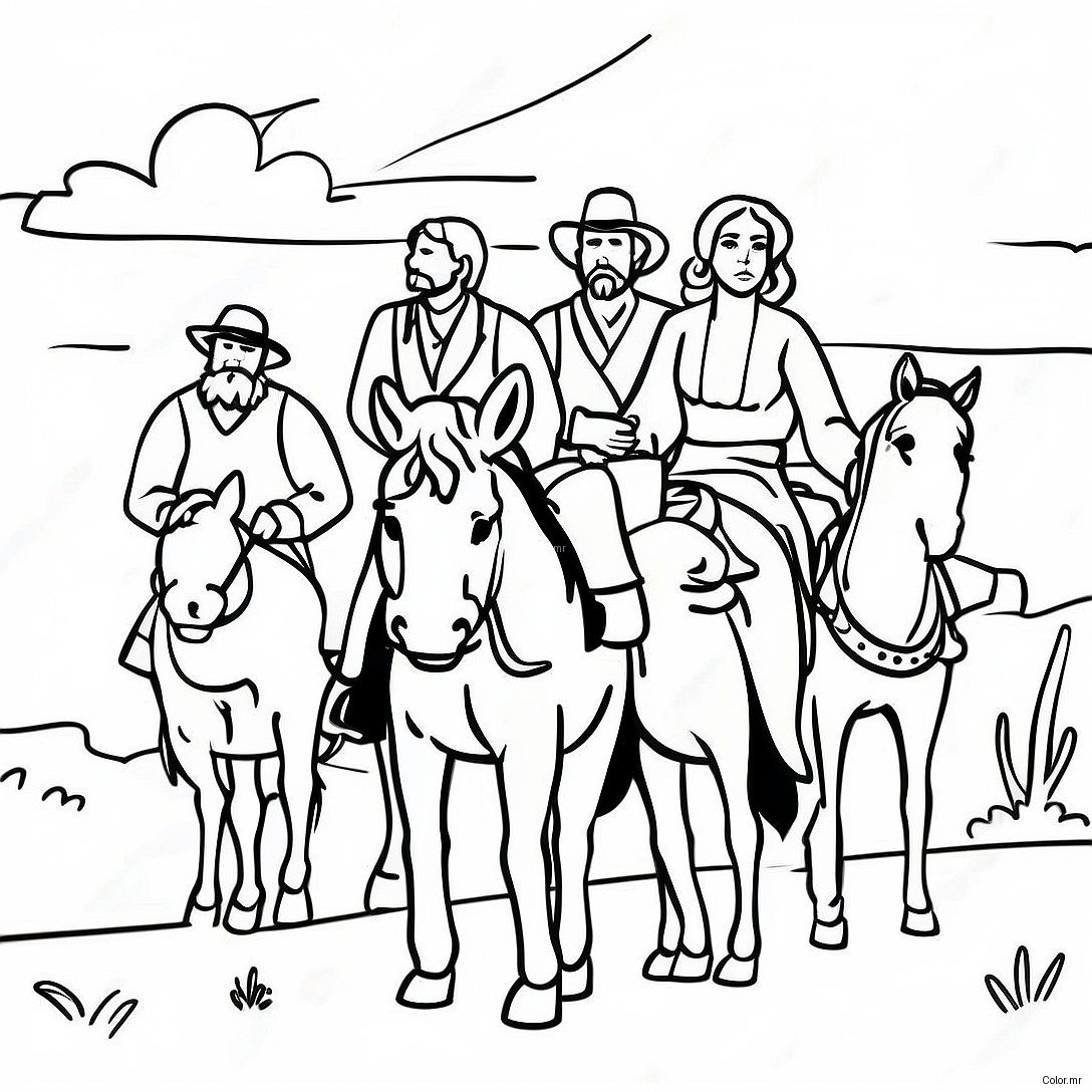 Pioneer Family Journeying West Coloring Page 30729 27577