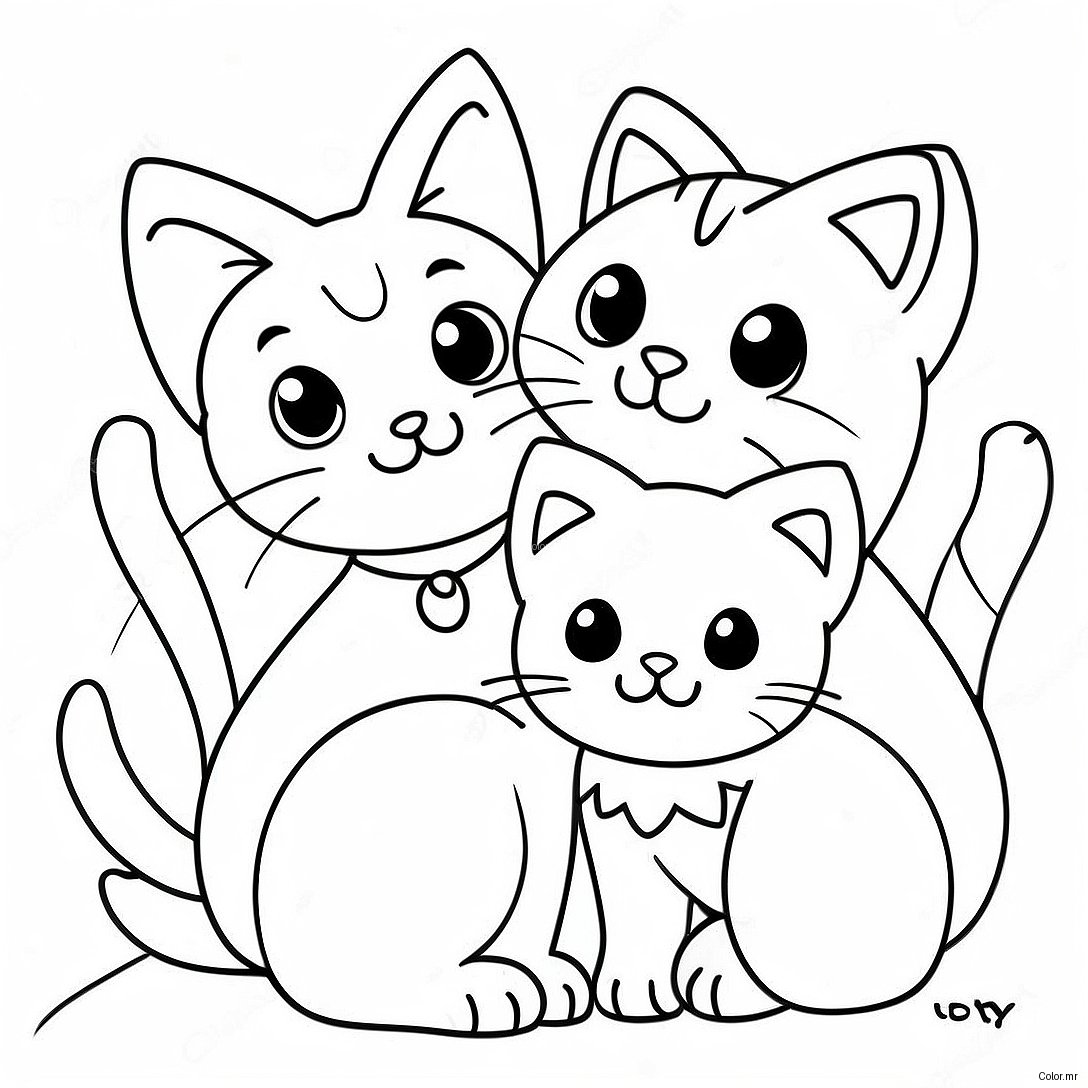 Playful Kittens With Their Mother Cat Coloring Page 25126 22994