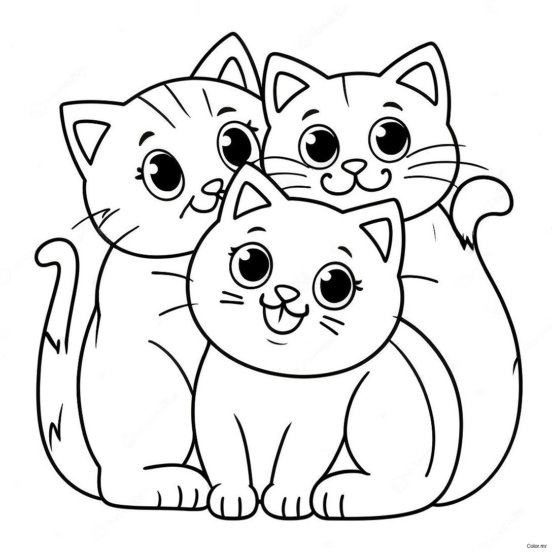 Playful Kittens With Their Mother Cat Coloring Page 25126 22996