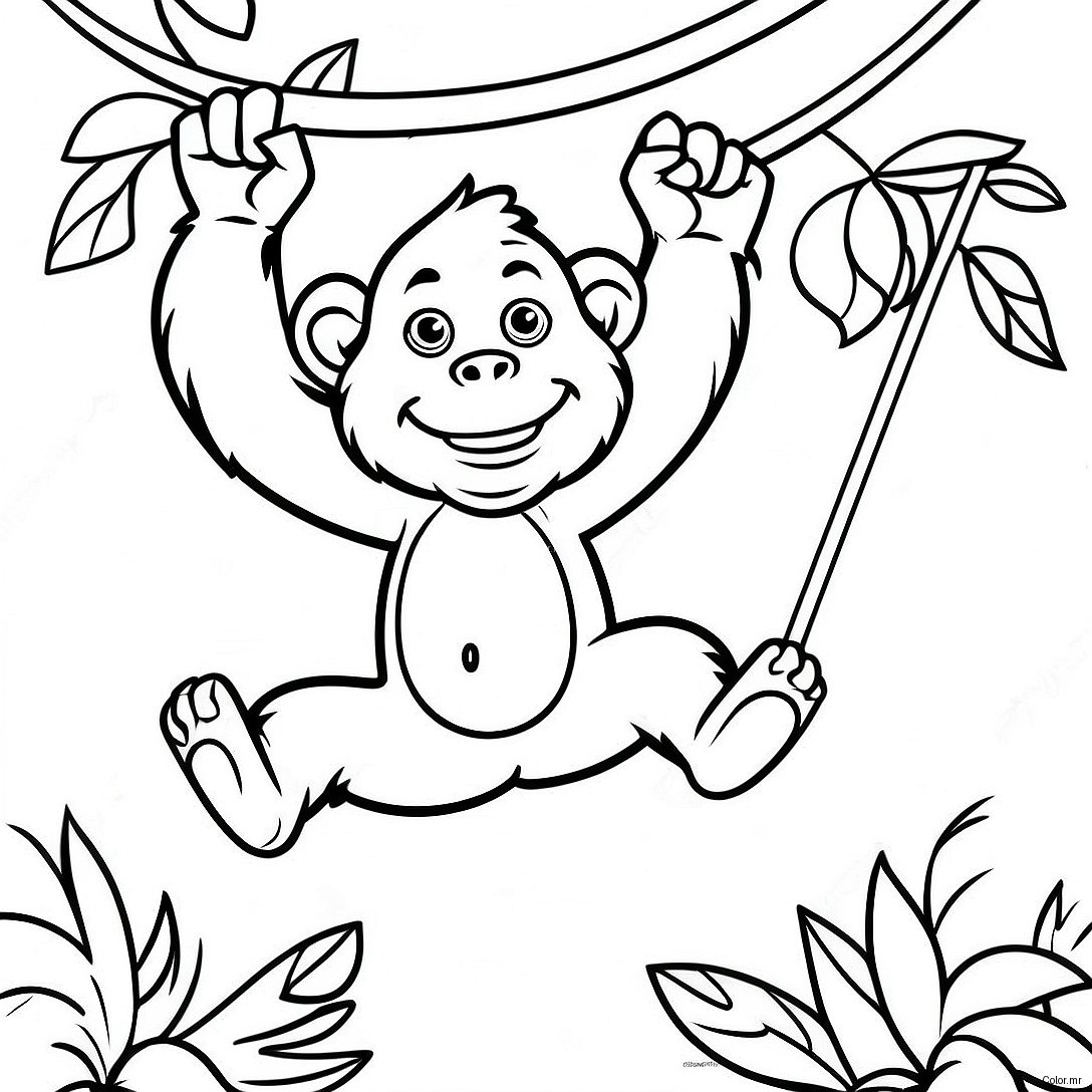 Playful Orangutan Swinging From Vines Coloring Page 44193 36750