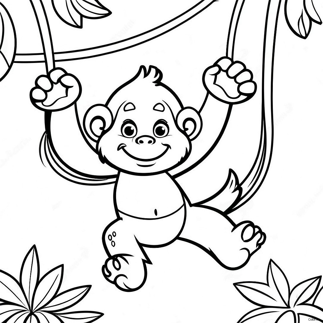 Playful Orangutan Swinging From Vines Coloring Page 44193 36751