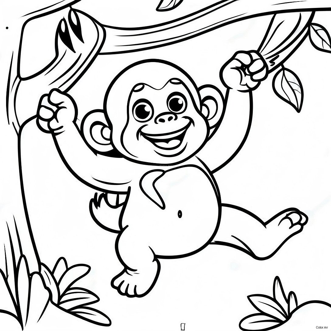 Playful Orangutan Swinging From Vines Coloring Page 44193 36752