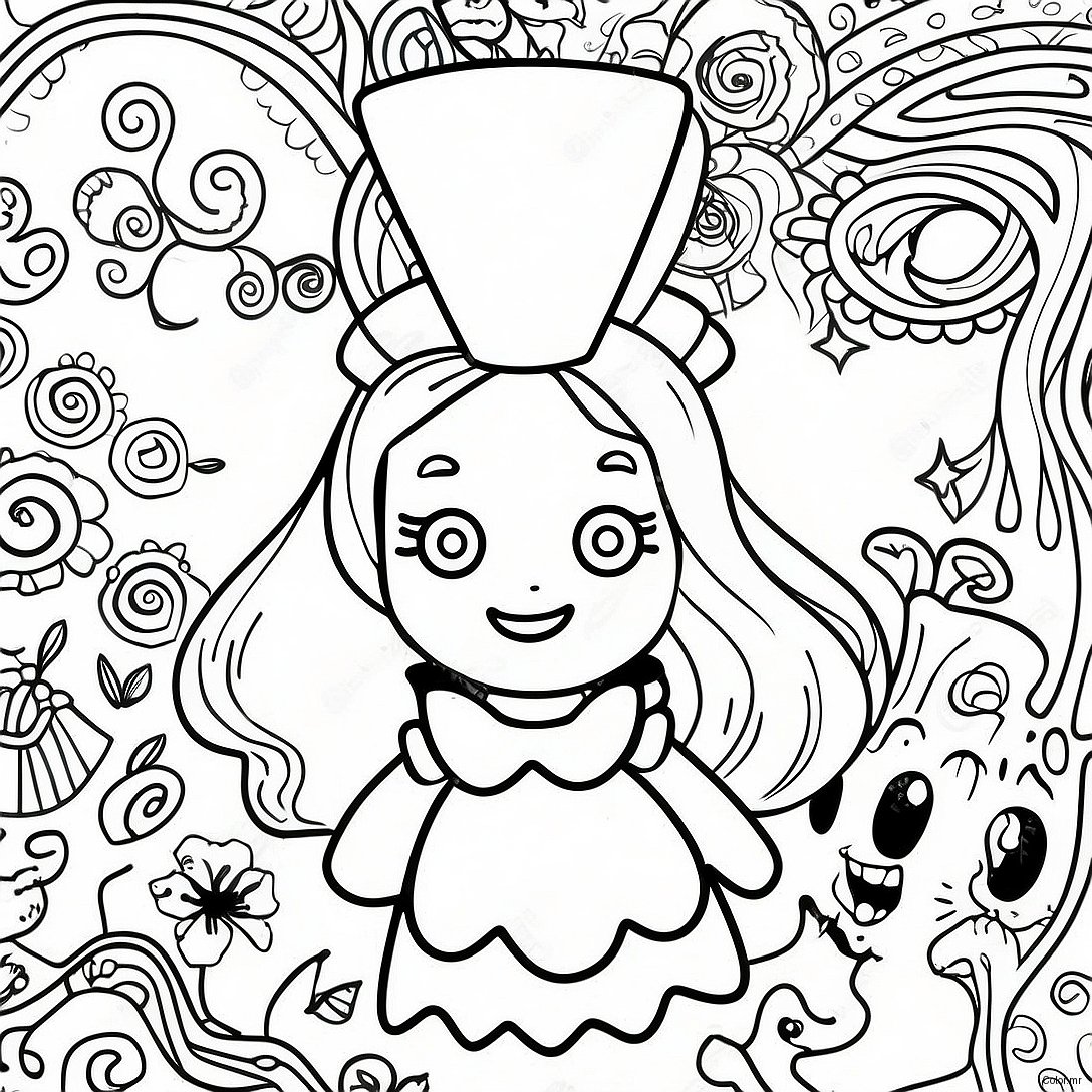 Psychedelic Alice In Wonderland Coloring Page 5402 4321