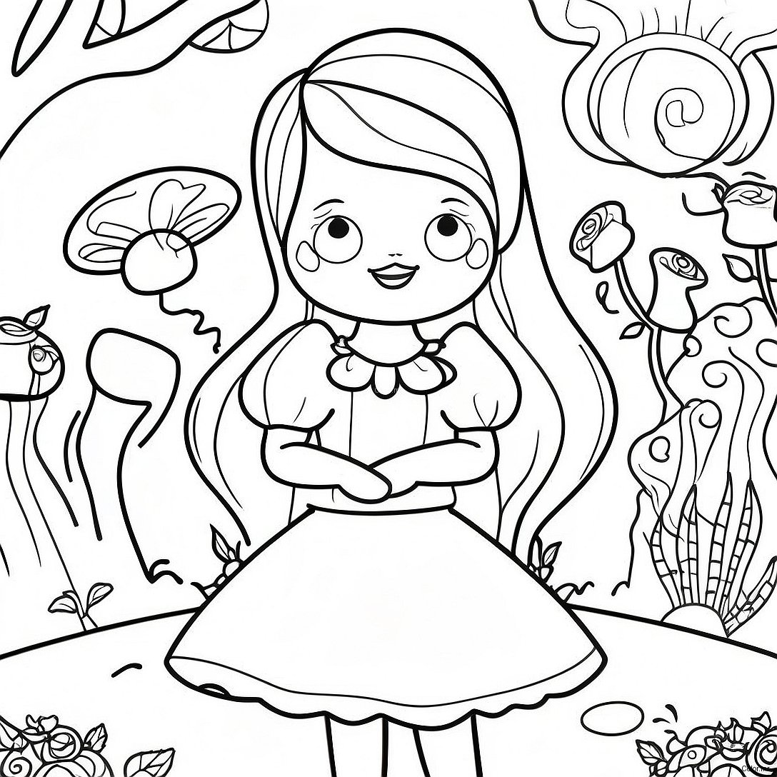Psychedelic Alice In Wonderland Coloring Page 5402 4322