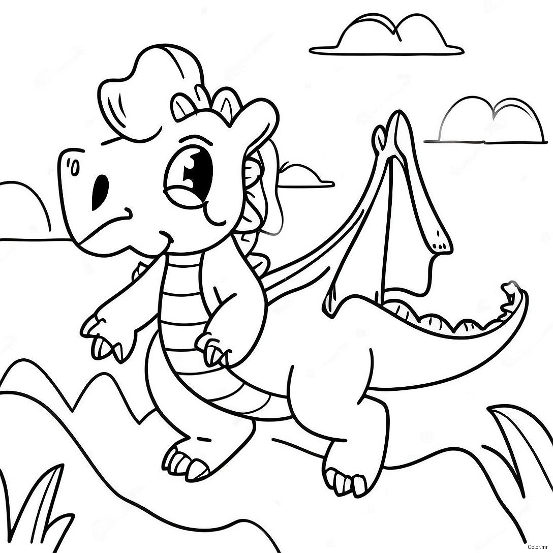 Puff The Magic Dragon Flying Over Mountains Coloring Page 66651 55035