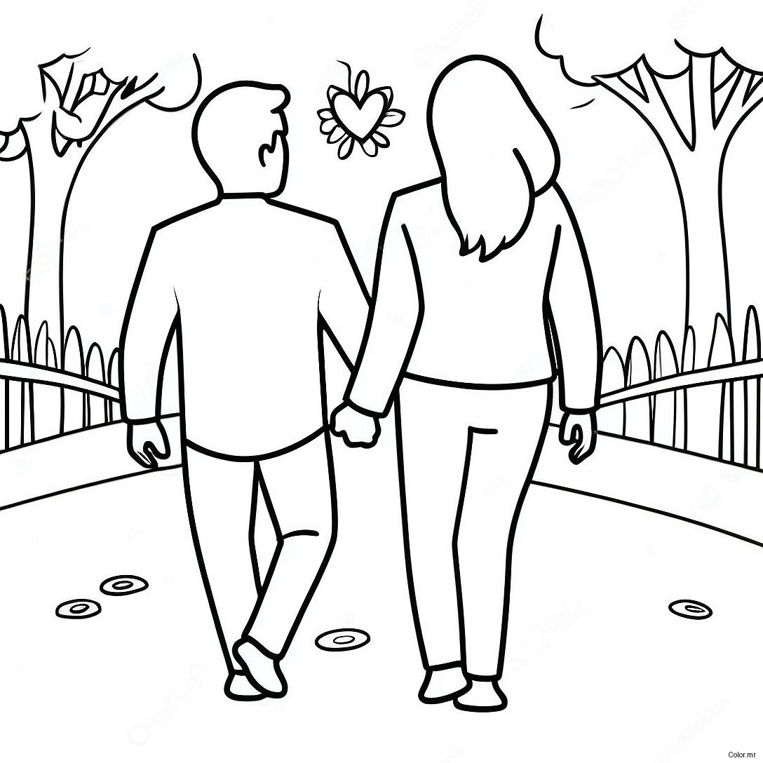 Romantic Couple Holding Hands Coloring Page 3129 2557