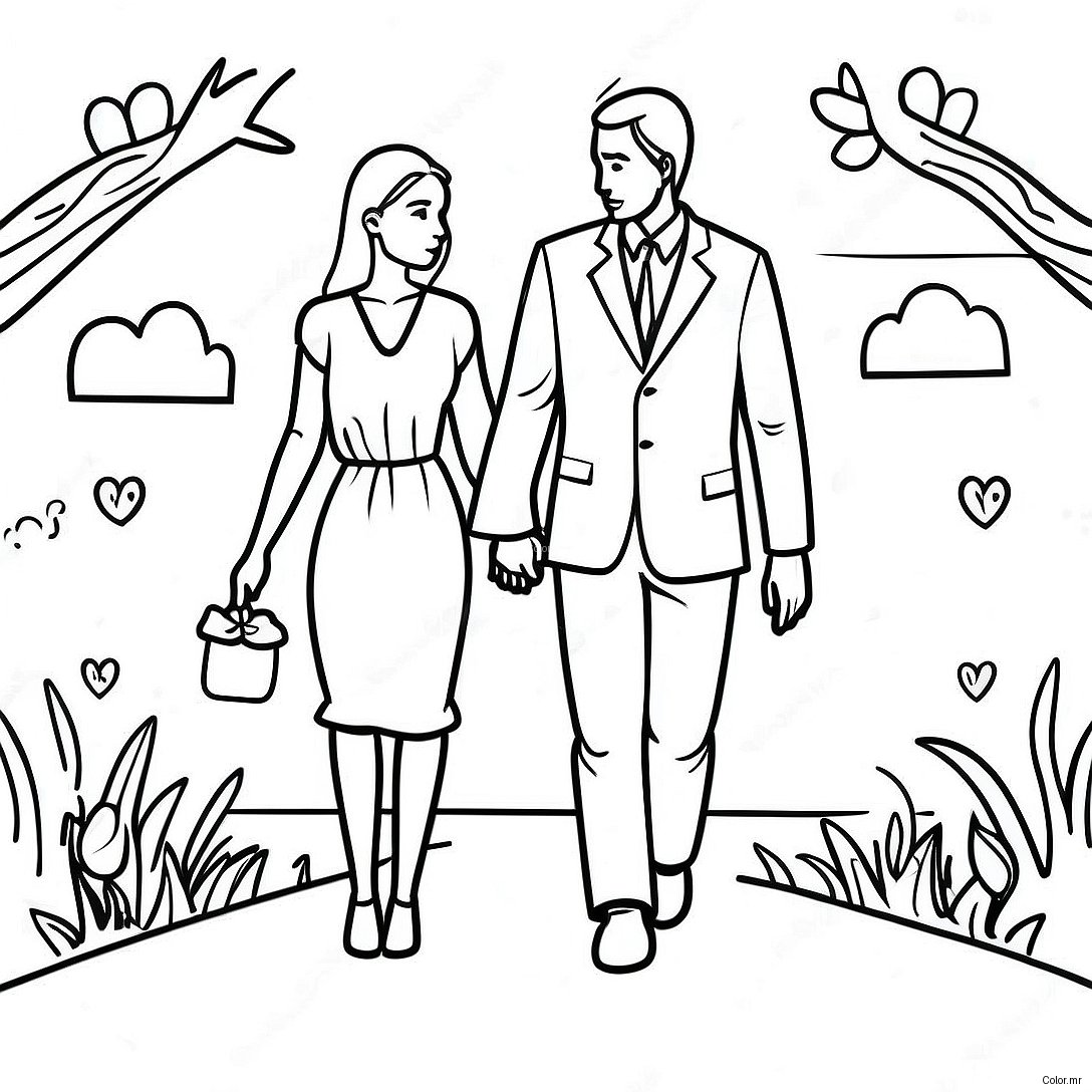 Romantic Couple Holding Hands Coloring Page 3129 2558