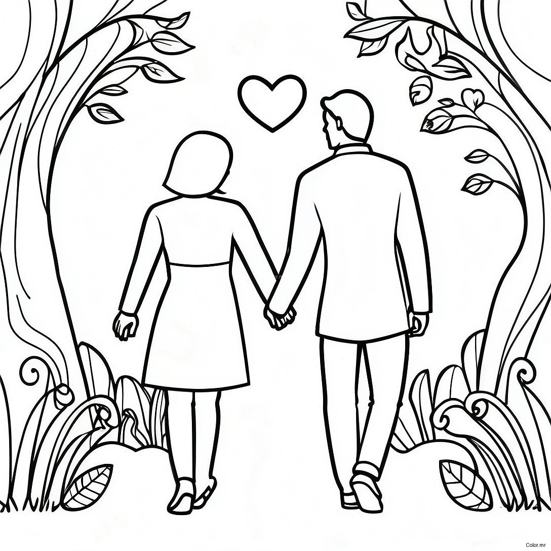 Romantic Couple Holding Hands Coloring Page 3129 2559