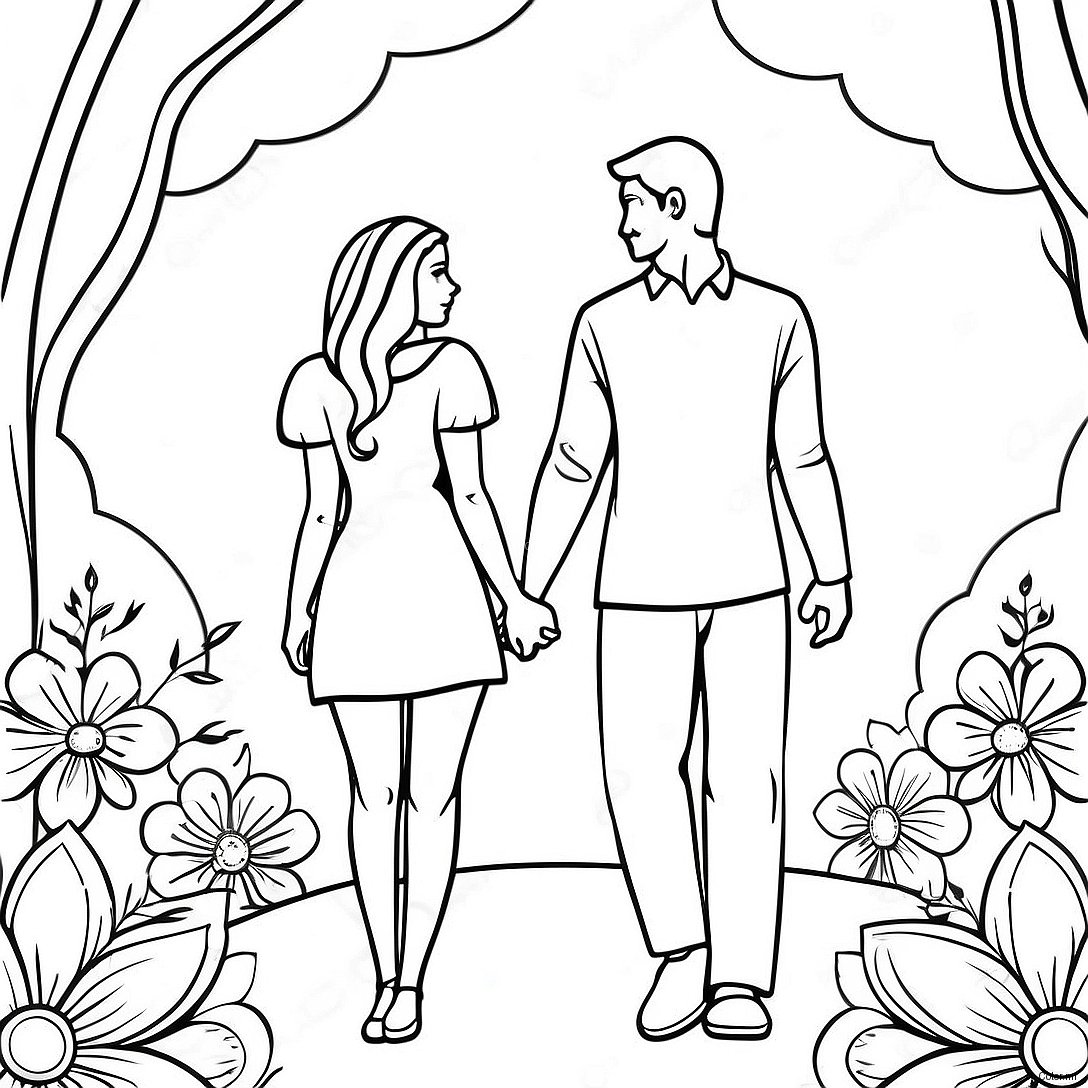 Romantic Couple Holding Hands Coloring Page 3129 2560