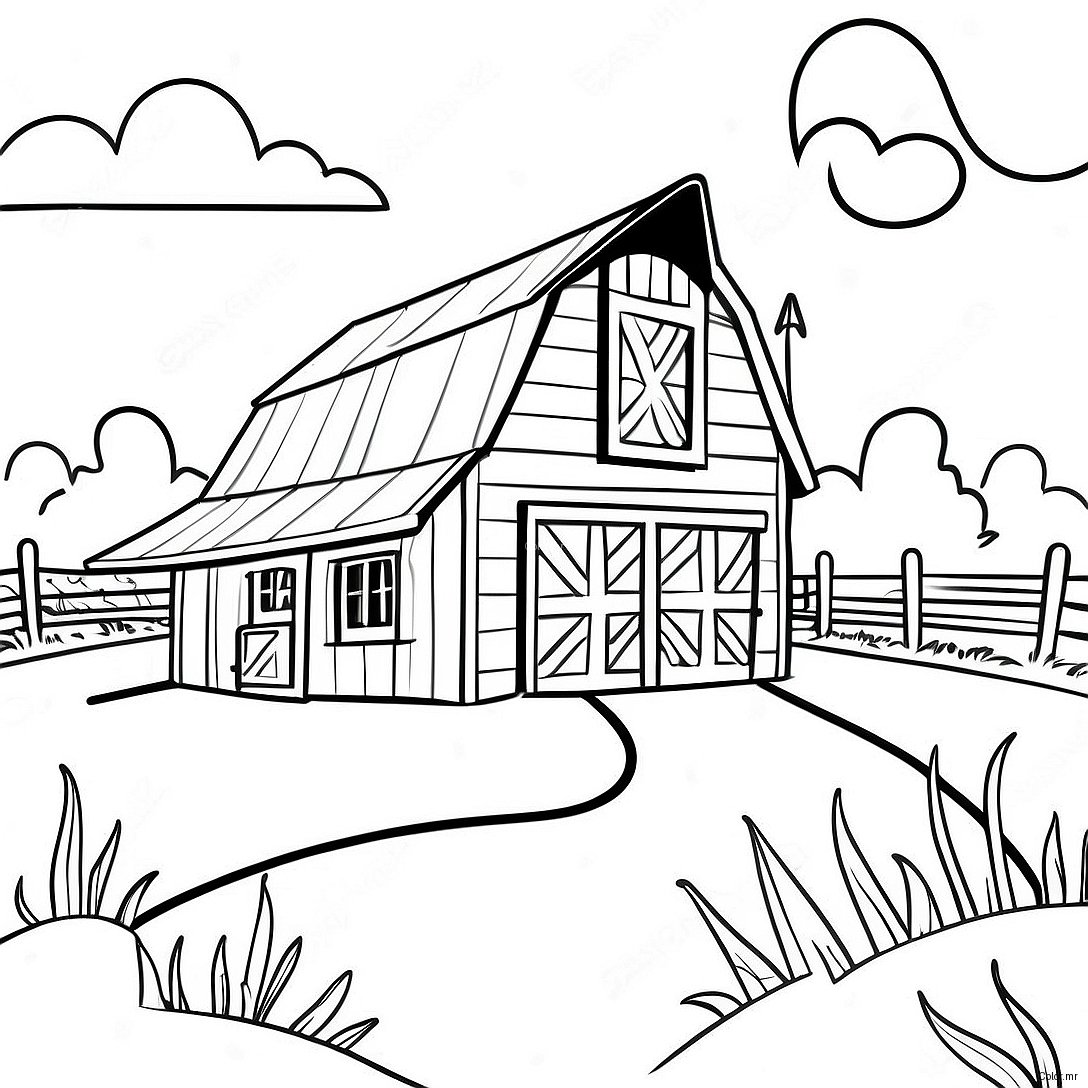 Rustic Barn In A Sunny Field Coloring Page 43483 36177