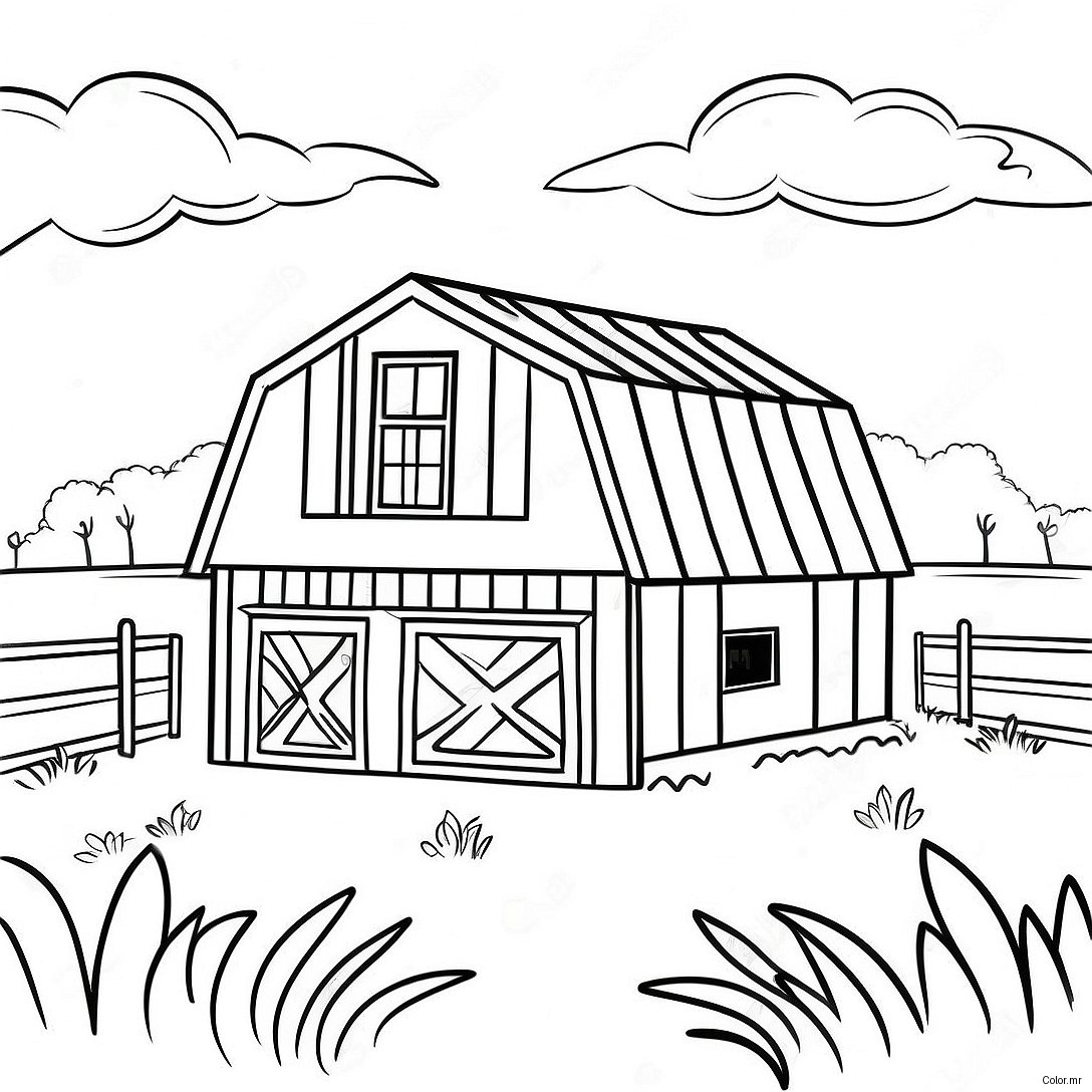 Rustic Barn In A Sunny Field Coloring Page 43483 36178