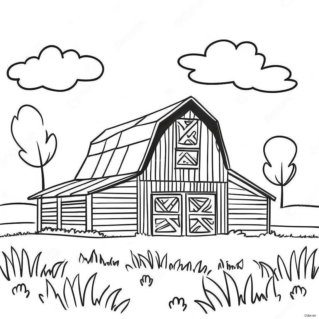 Rustic Barn In A Sunny Field Coloring Page 43483 36180
