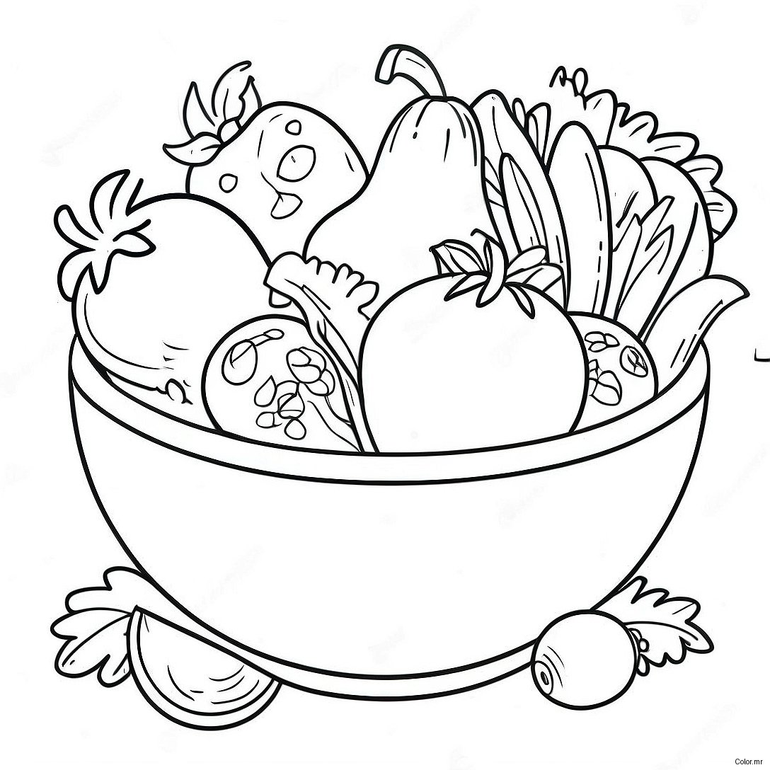 Salad Bowl With Fresh Vegetables Coloring Page 51414 42821