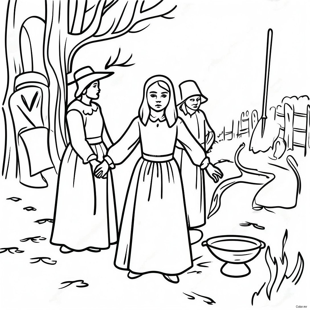 Salem Witch Trials Historical Scene Coloring Page 60986 50572