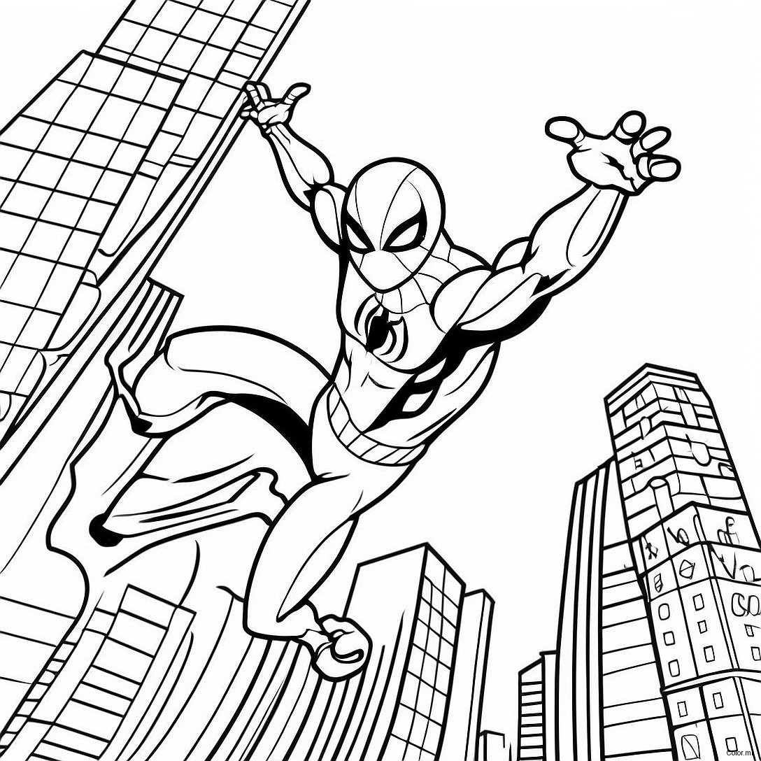 Scarlet Spider Swinging Through The City Coloring Page 56162 46685