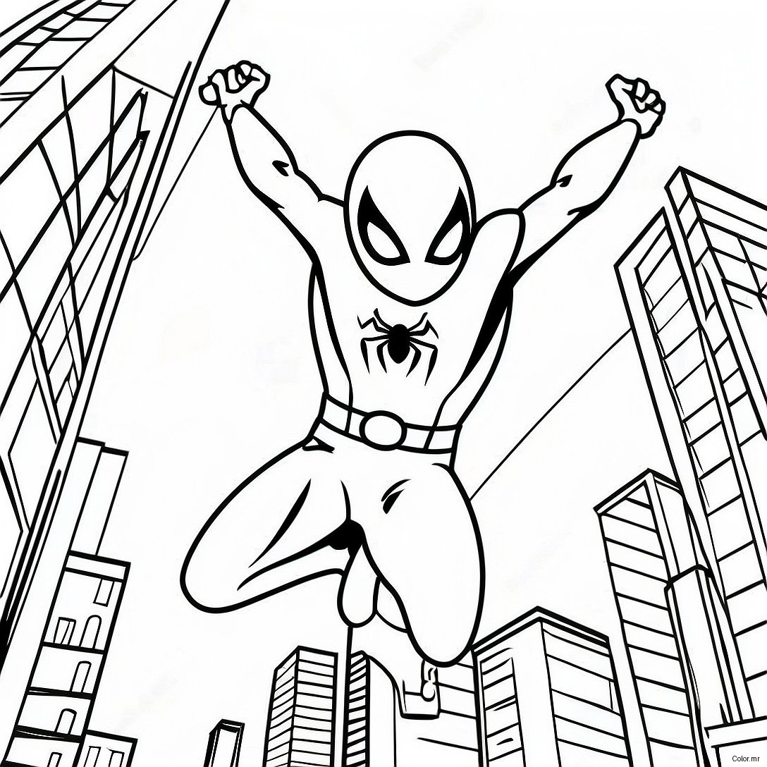 Scarlet Spider Swinging Through The City Coloring Page 56162 46686