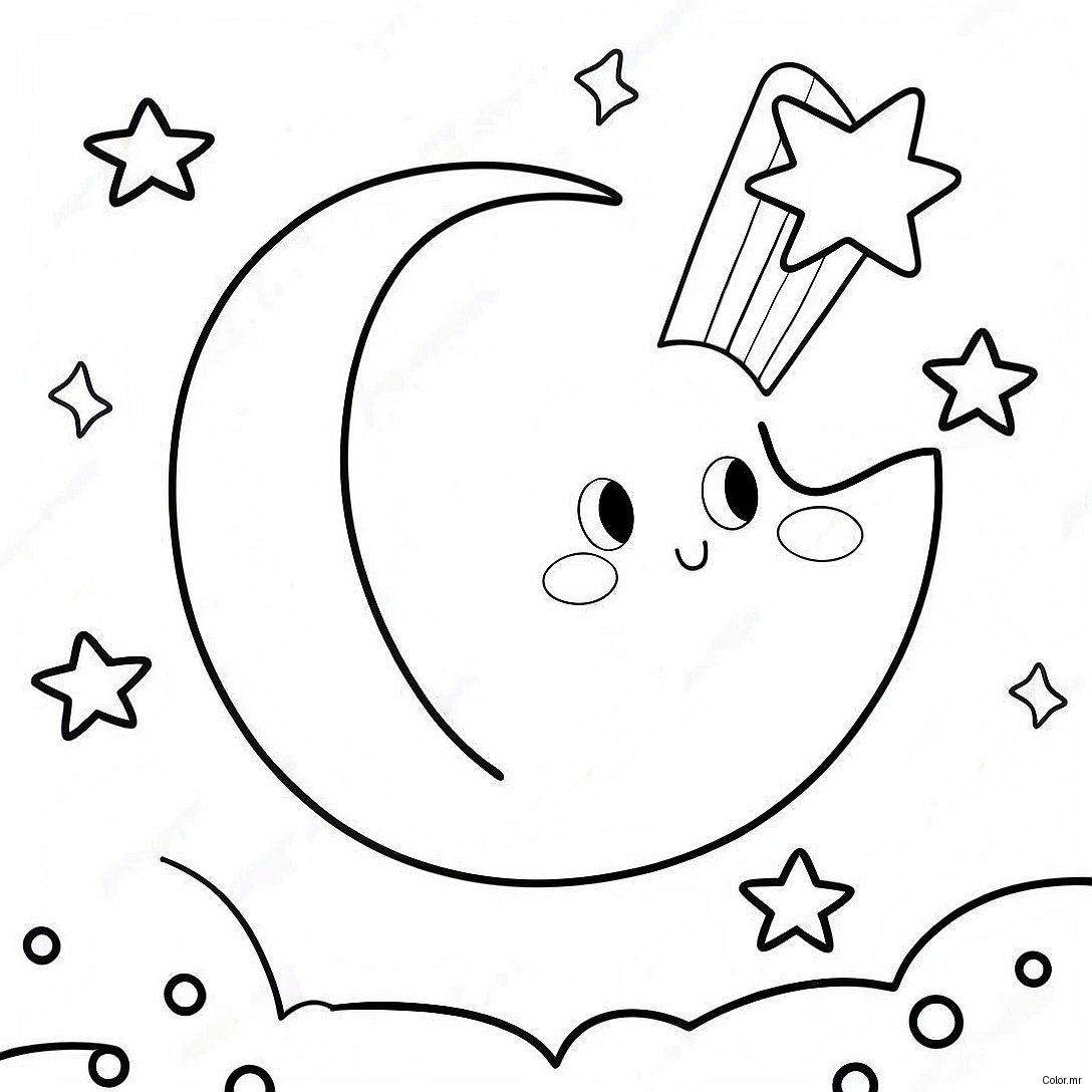 Shining Moon And Twinkling Stars Coloring Page 53509 44456