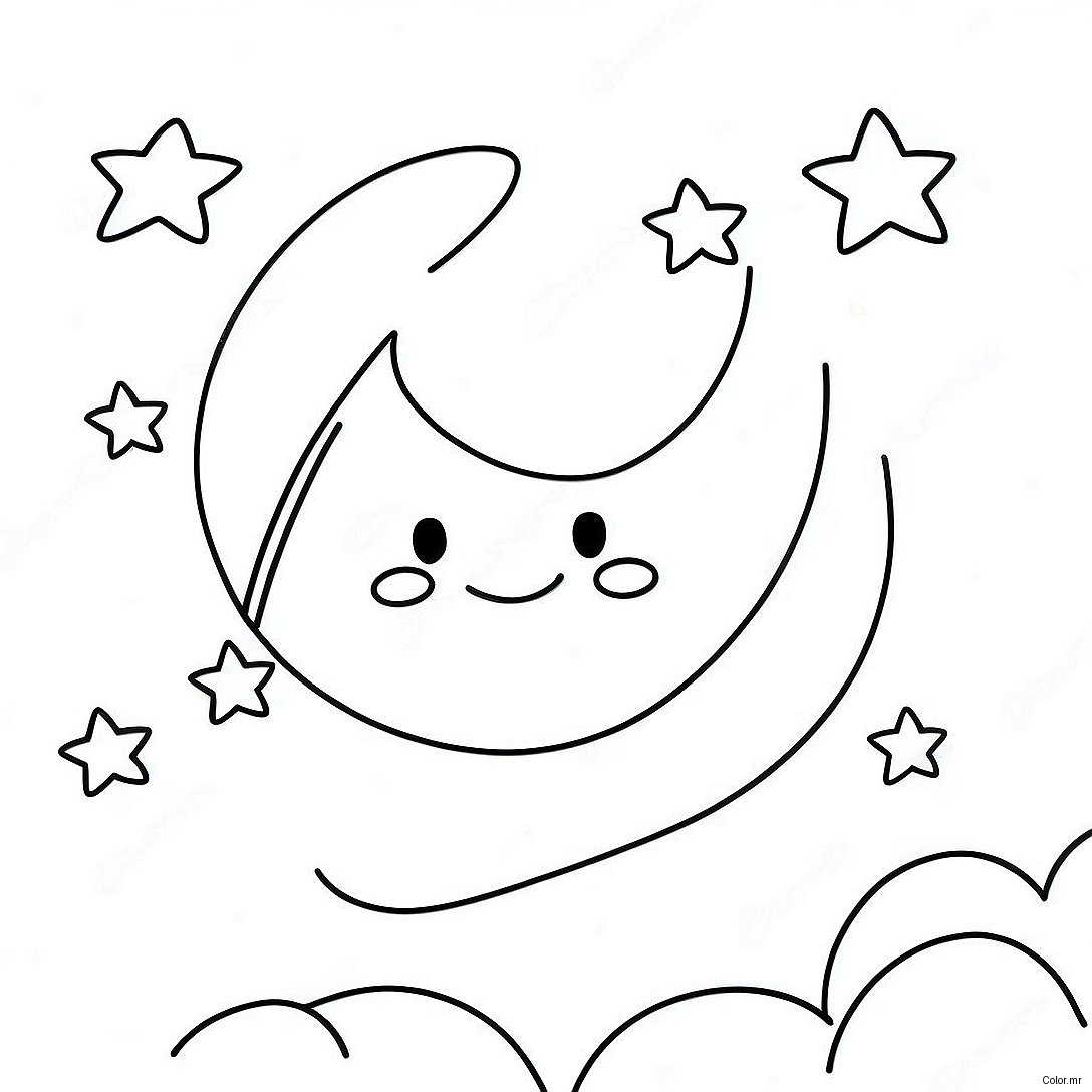 Shining Moon And Twinkling Stars Coloring Page 53509 44602