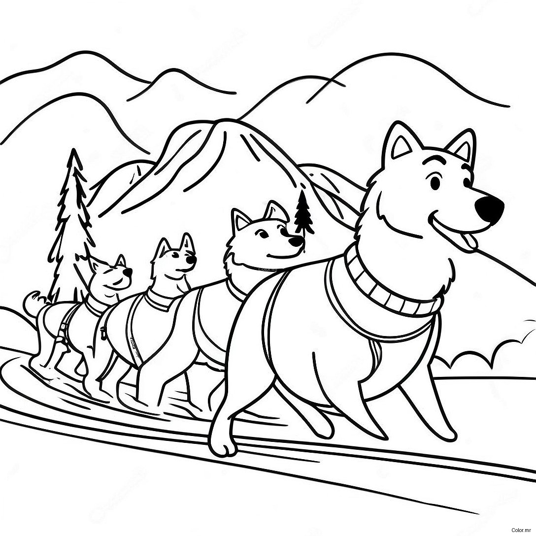 Sled Dog Team Racing Downhill Coloring Page 60496 50189